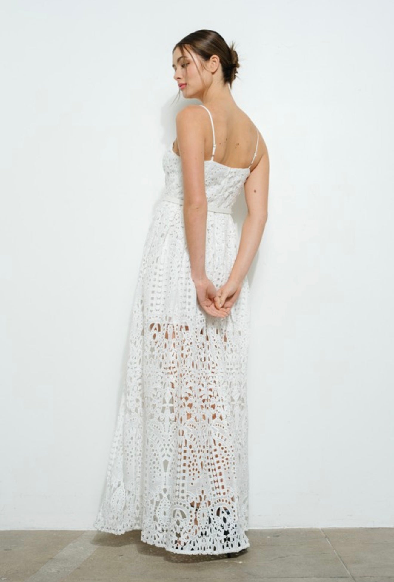 White Lace Maxi Dress with Belt (FINAL SALE)
