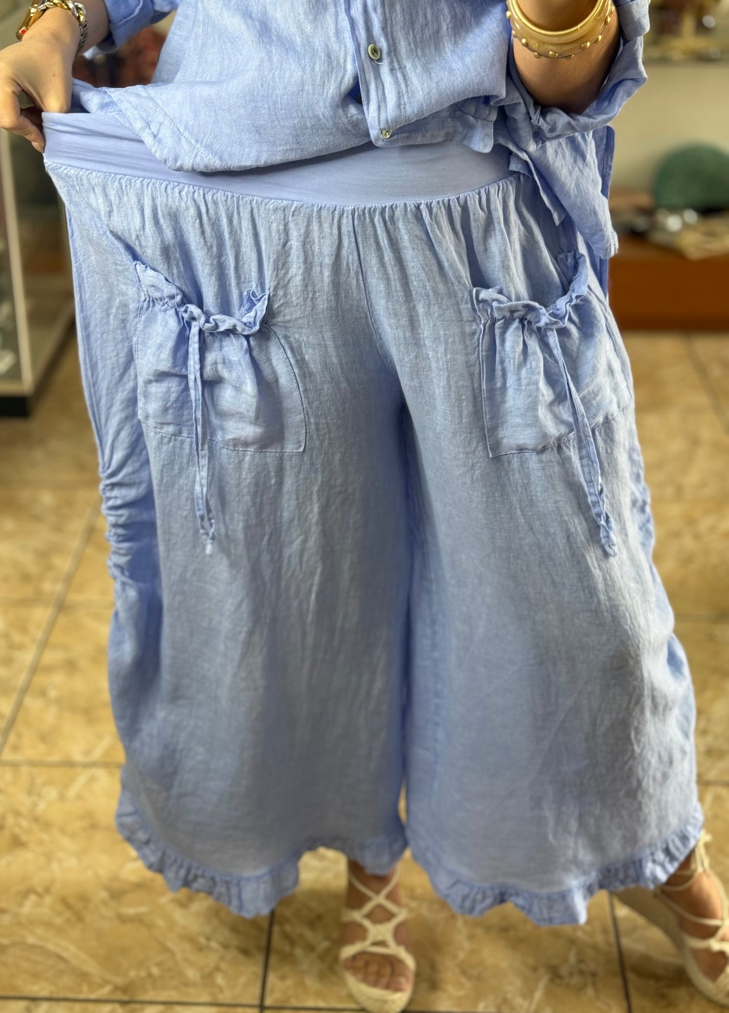 OS Linen Ruffle Pant Set (NO RETURNS OR EXCHANGE)