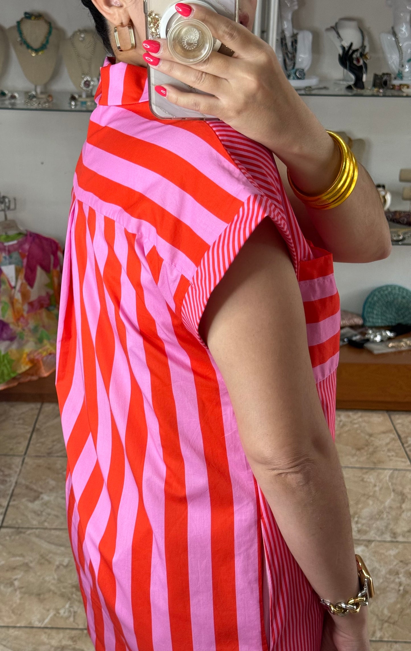 Pink/Orange Stripes Mini Dress