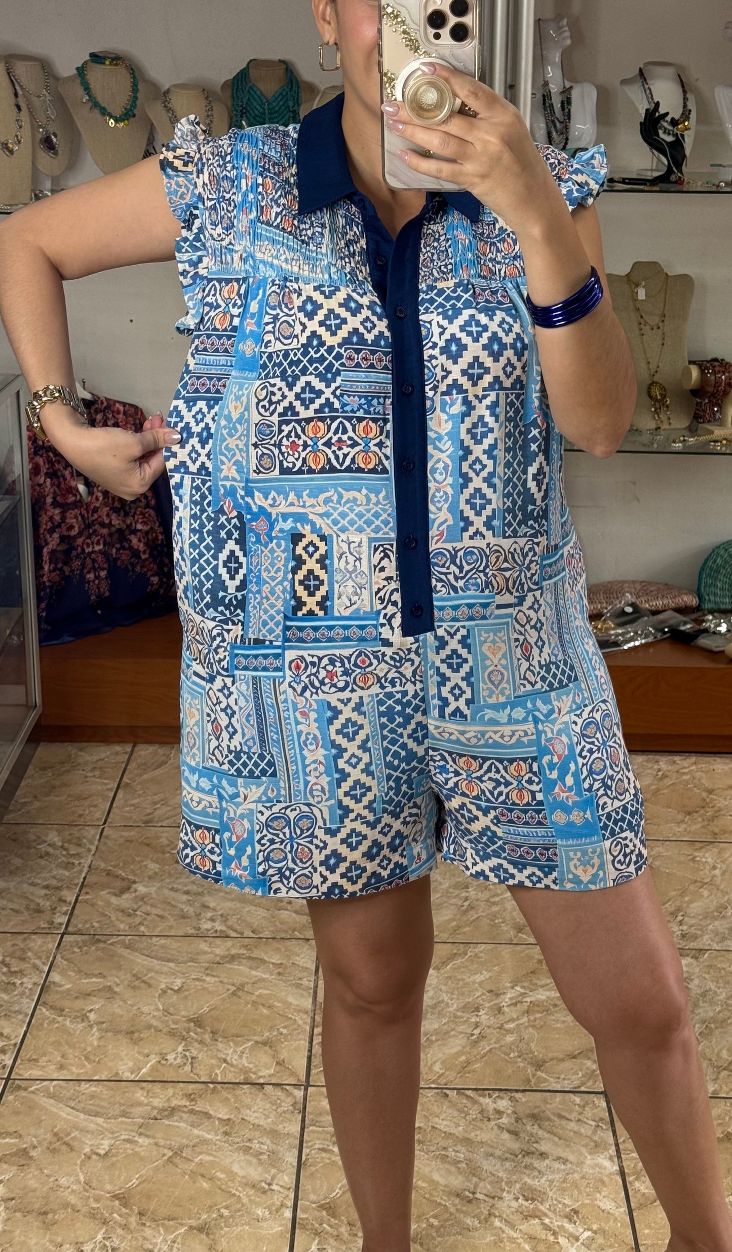 Blue Mix Sleeveless Romper
