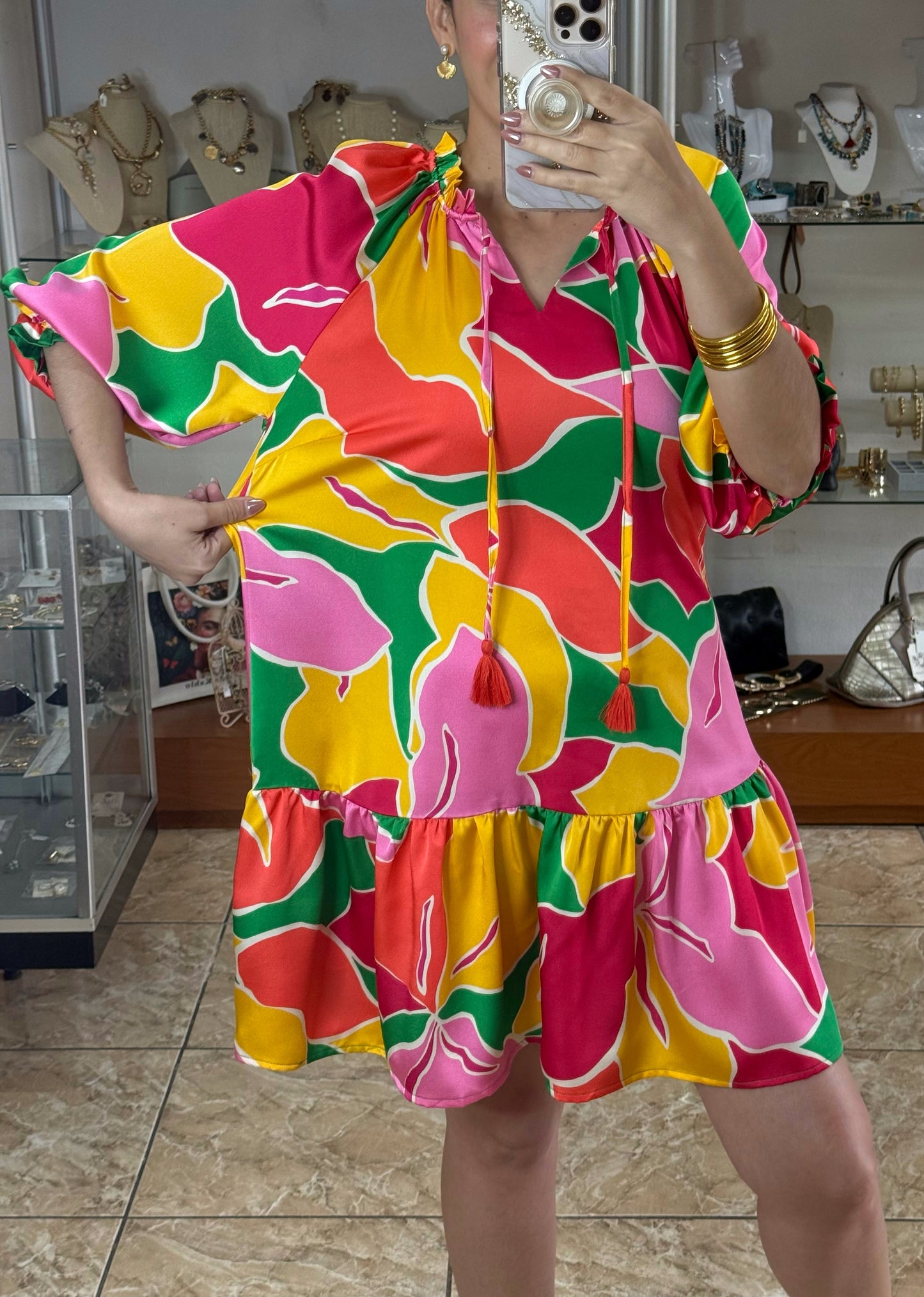 Abstract Print Green Mix Dress