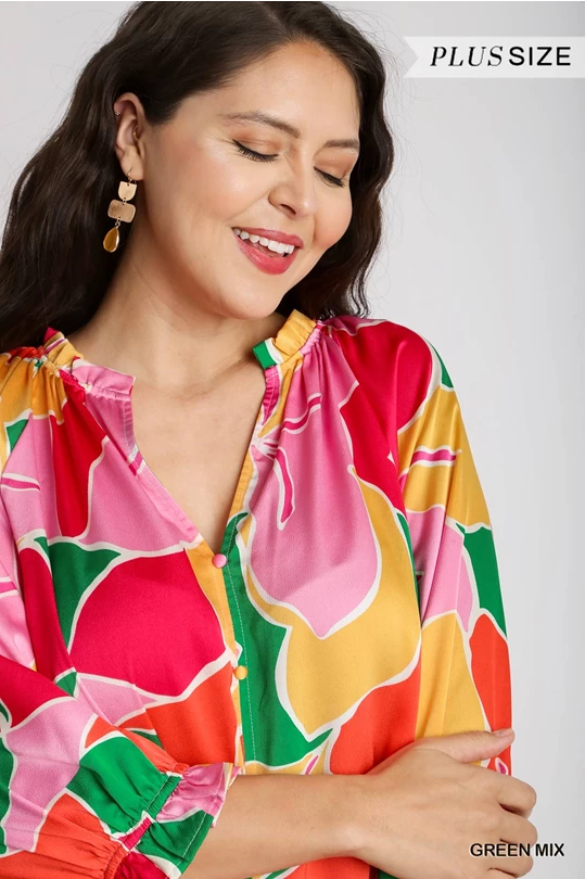 Satin Abstract Print Boxy Cut Top (PLUS)