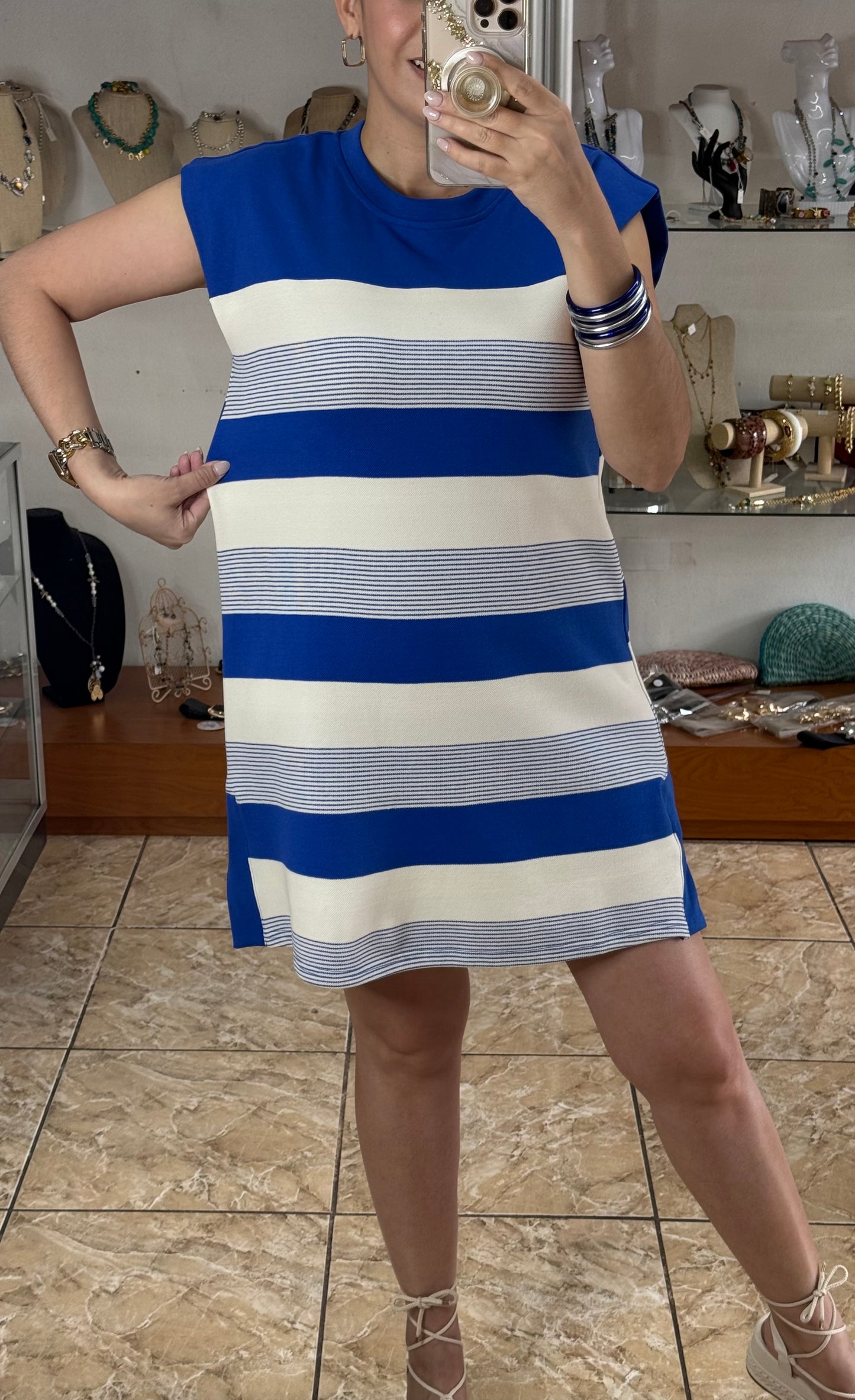 Bold Striped Sleeveless Shift Dress