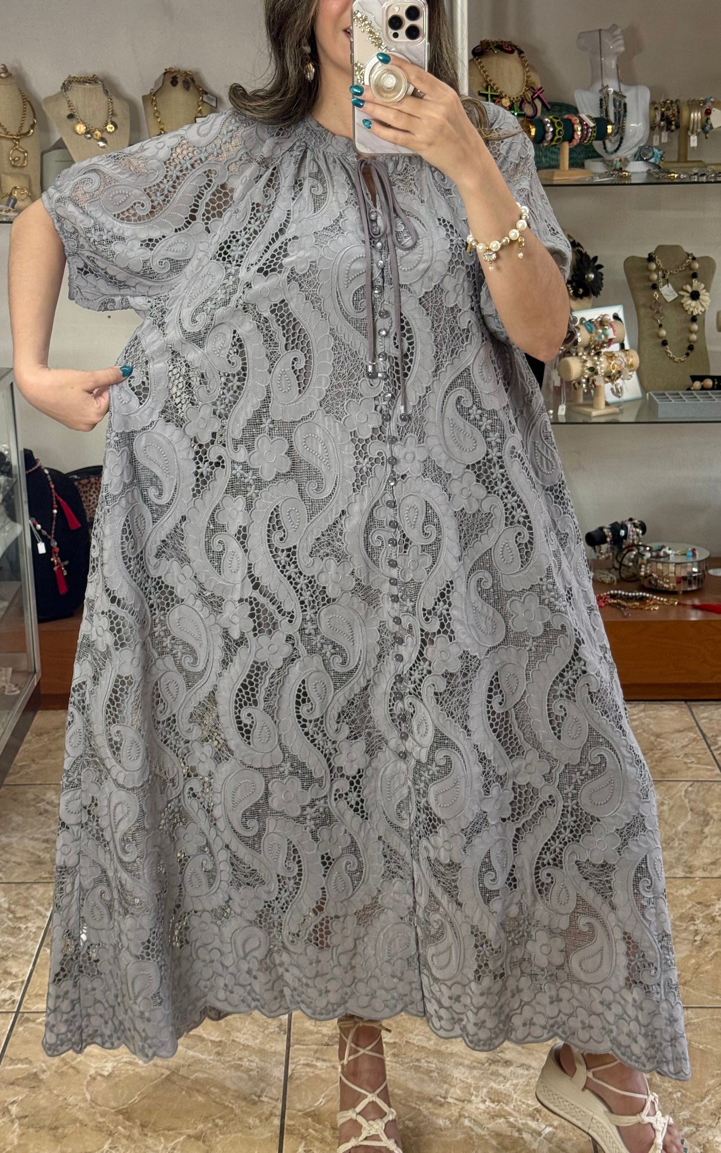 Paisley Embroidered Maxi OS Dress (FINAL SALE)