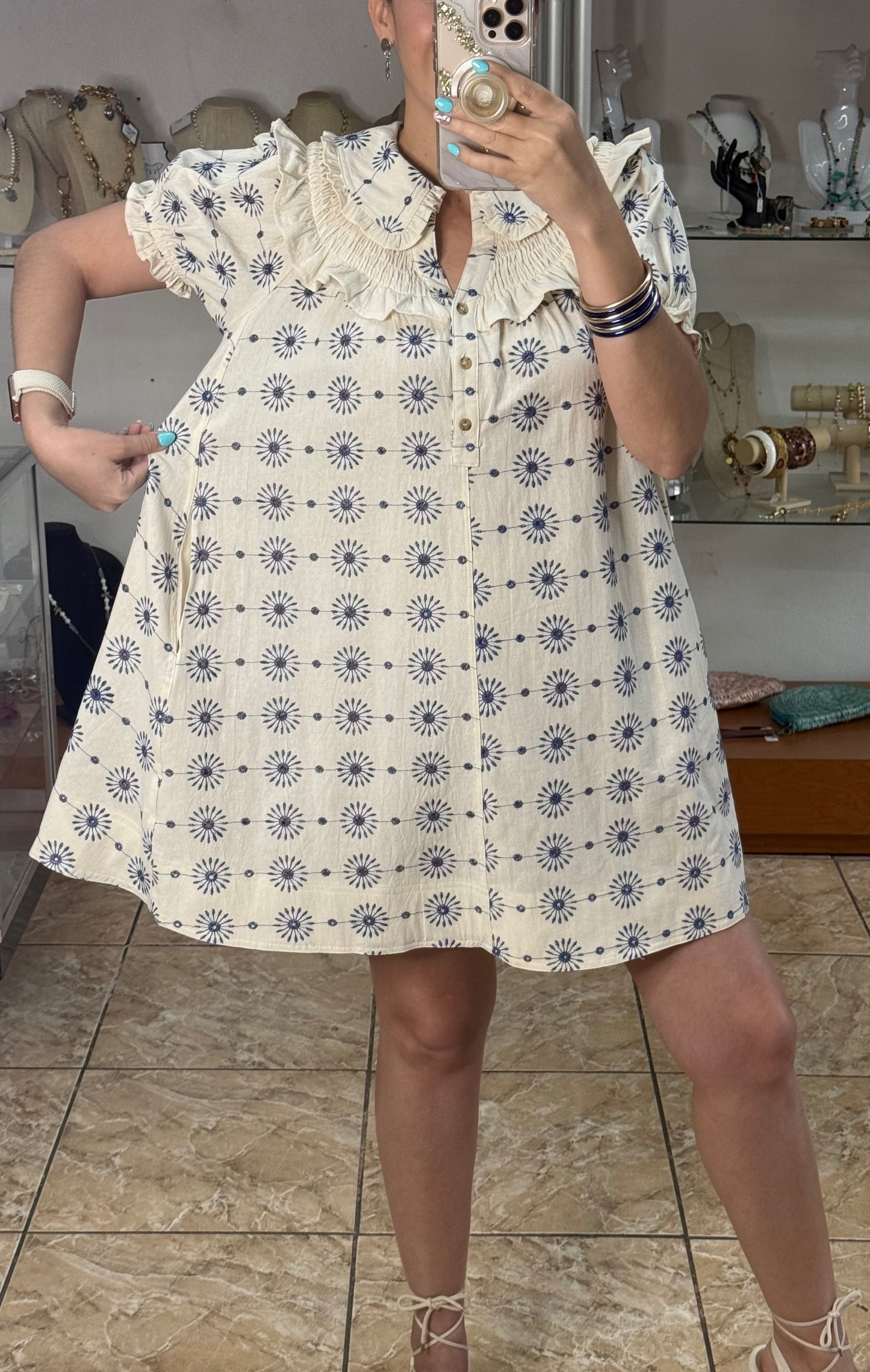 Ecru Embroidered Doll Dress