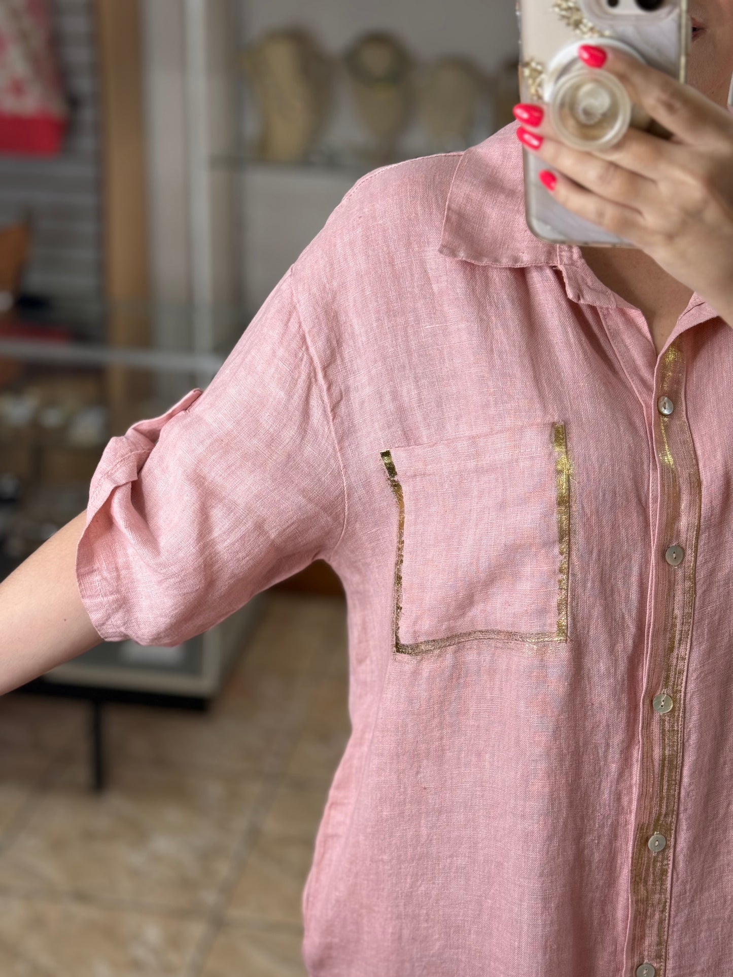 Gold Details Button Down OS Linen Maxi Dress (NO RETURNS OR EXCHANGE)