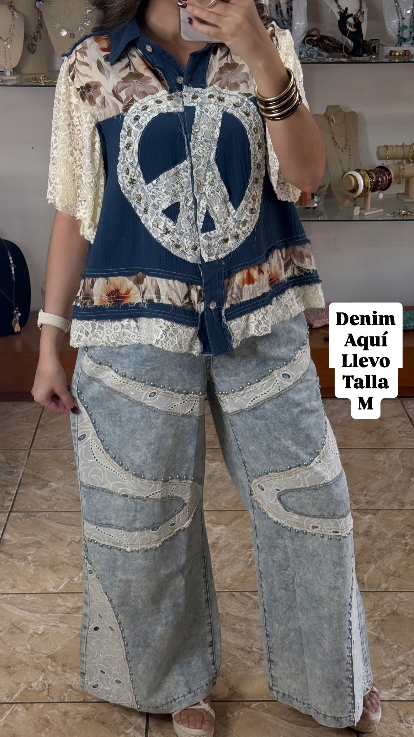 Eyelet and Studs Light Denim (Pant)
