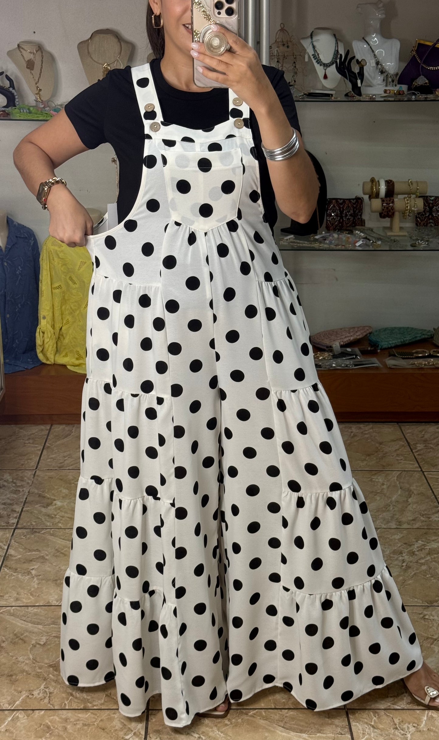 White/Black Polkadot Overall (REGULAR & PLUS) (TOP SOLD SEPARATELY)