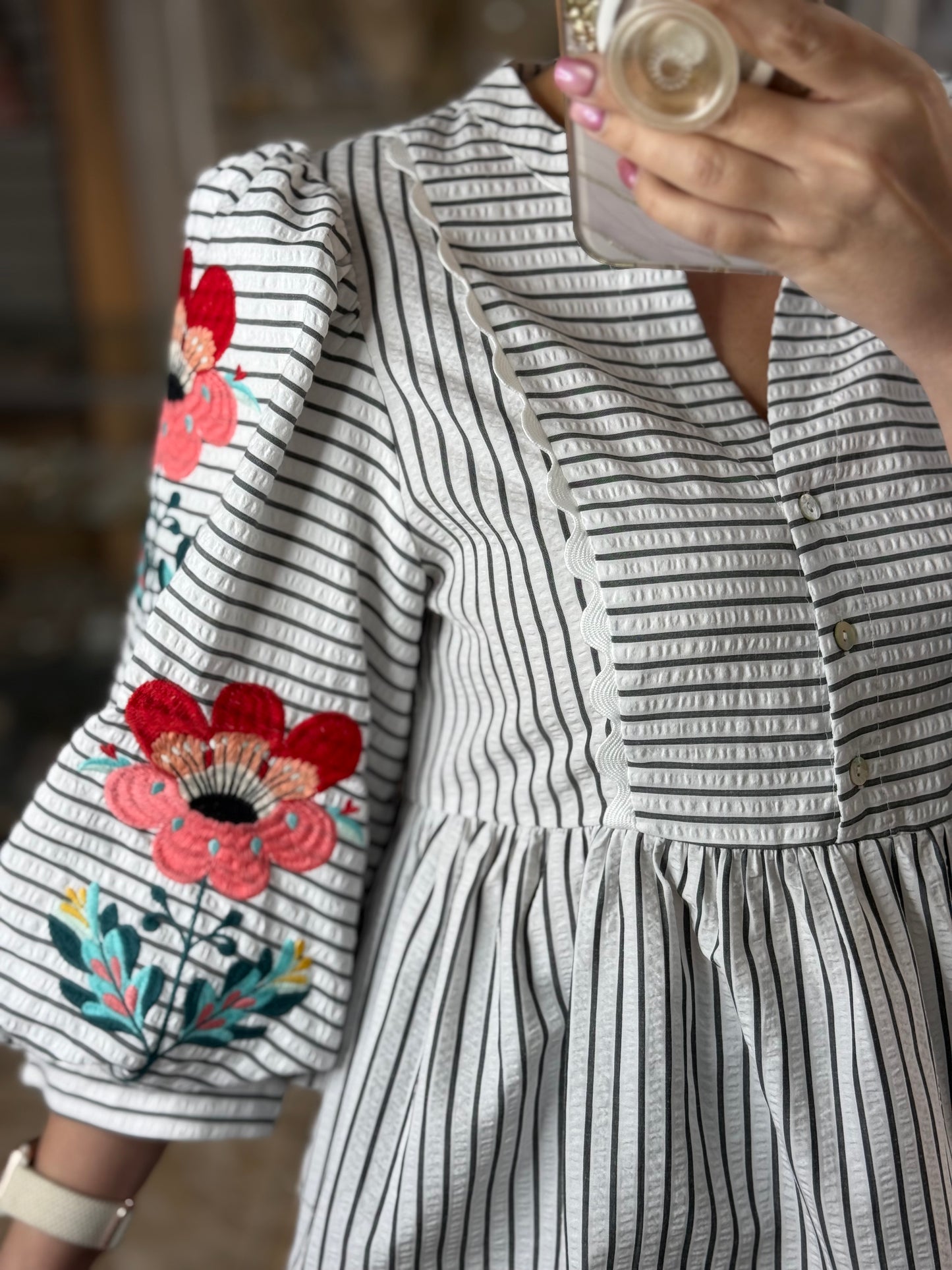 Stripes and Flowers Peplum Top