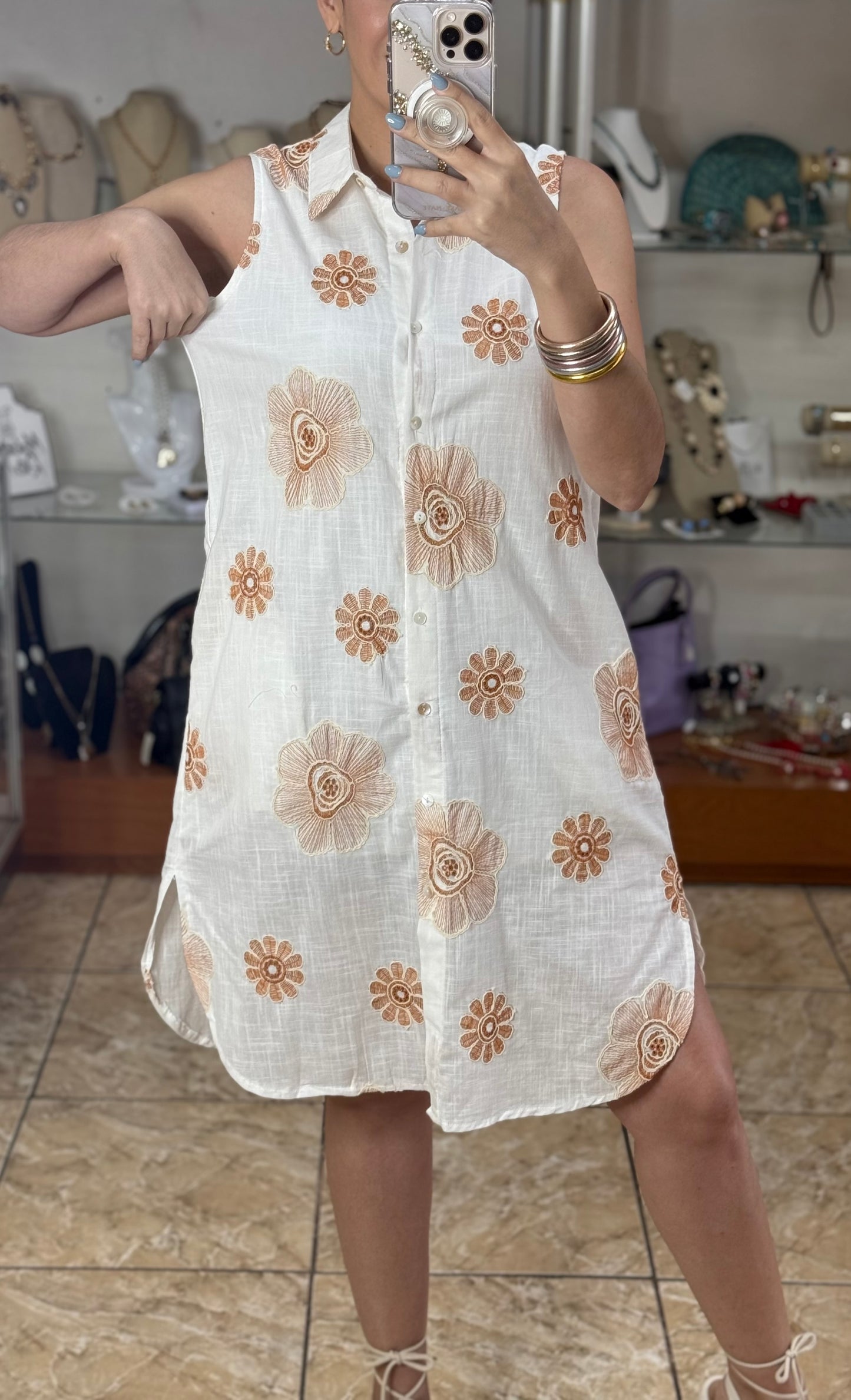 Sleeveless Floral Embroidered Dress