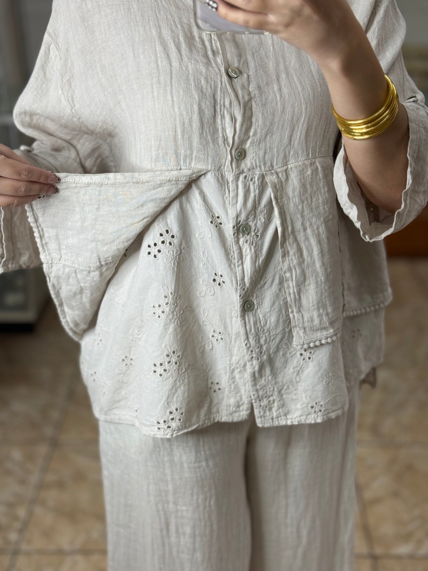 Linen/Eyelet OS Pant Set (FINAL SALE)