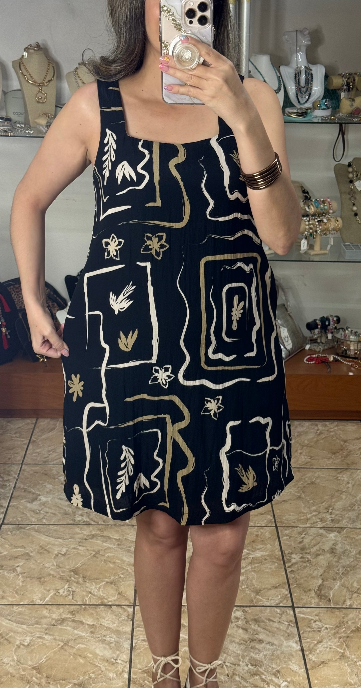 Black Sleeveless Floral Dress
