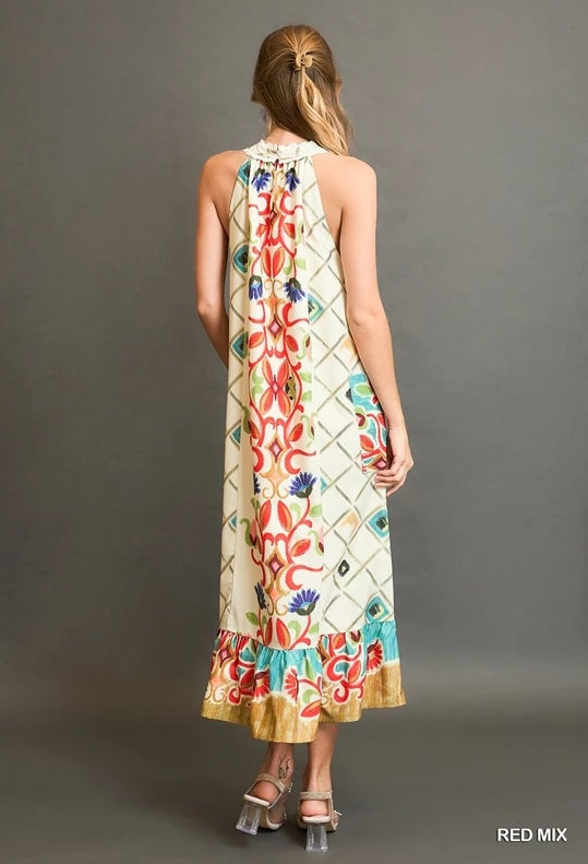 Lace Trim Sleeveless Midi Dress