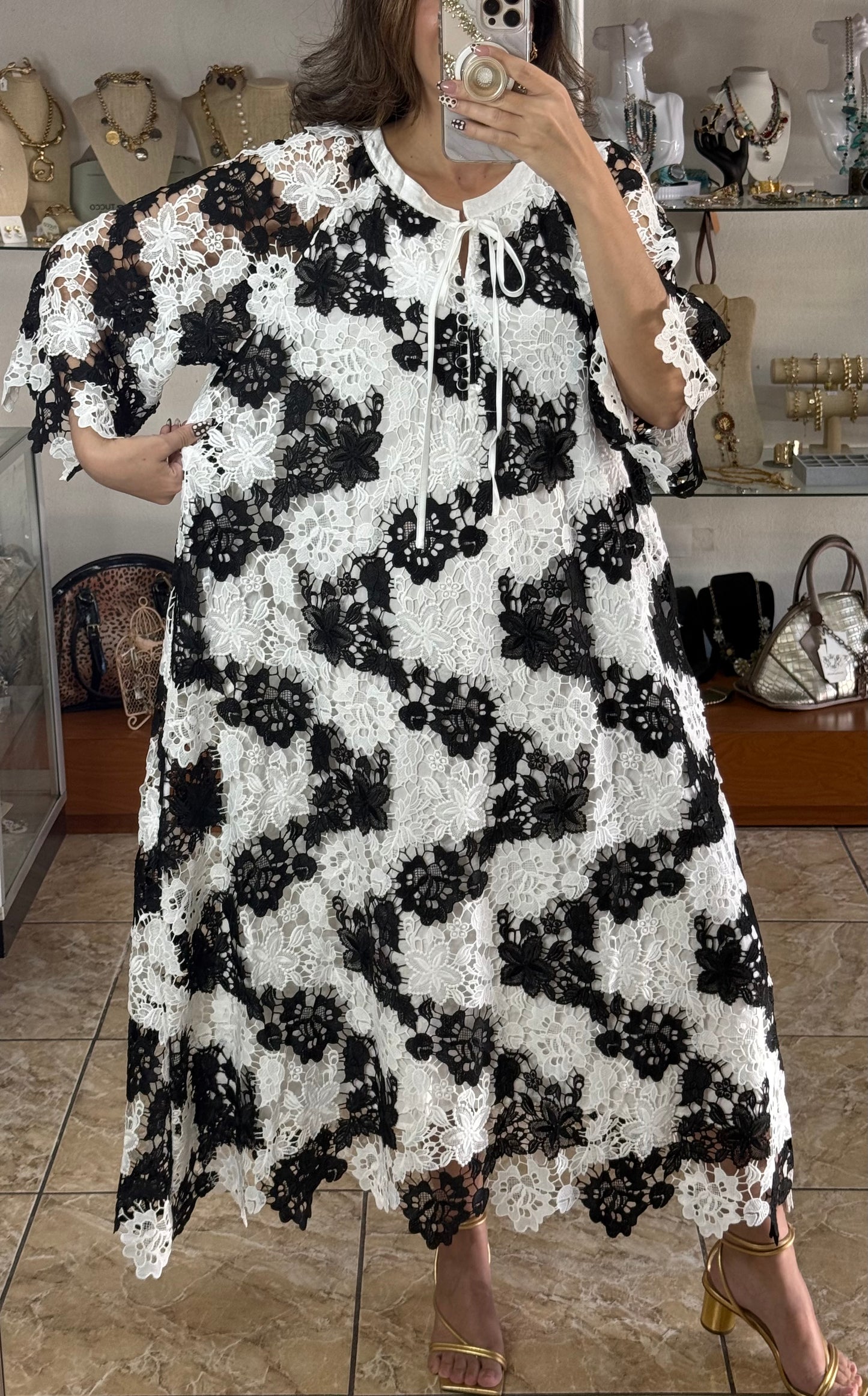 Black and White OS Lace Maxi Dress (FINAL SALE)