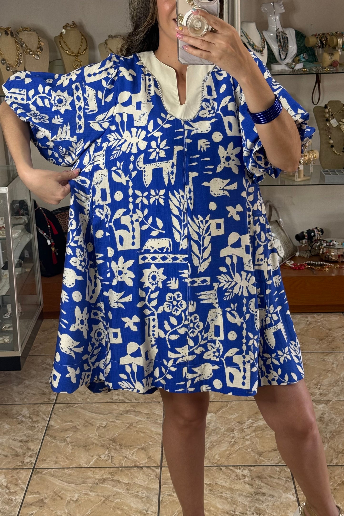 Blue Abstract Print Dress