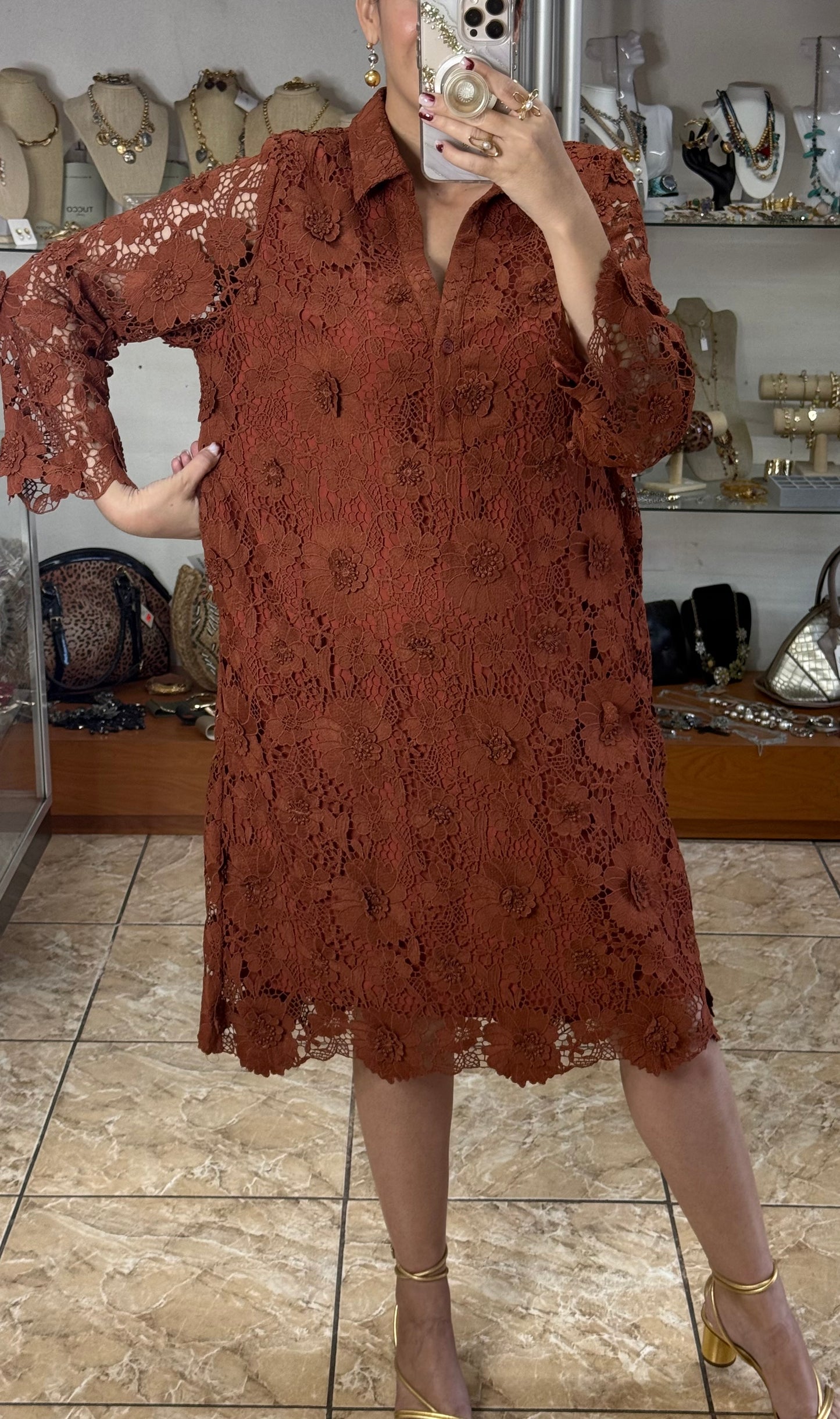 Floral Appliqué OS Midi Dress (FINAL SALE)