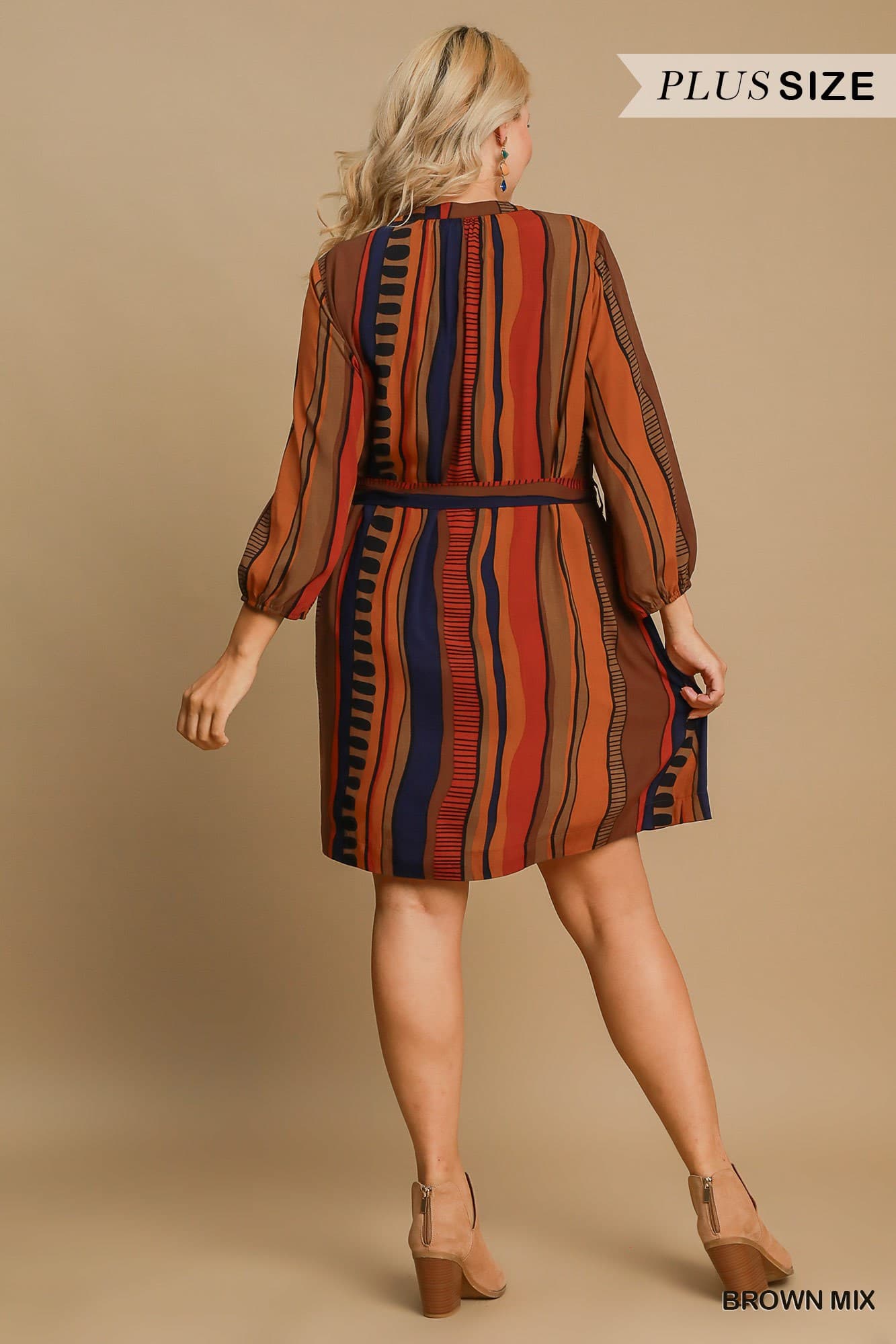 Brown Mix Button Down Mini Dress (PLUS)