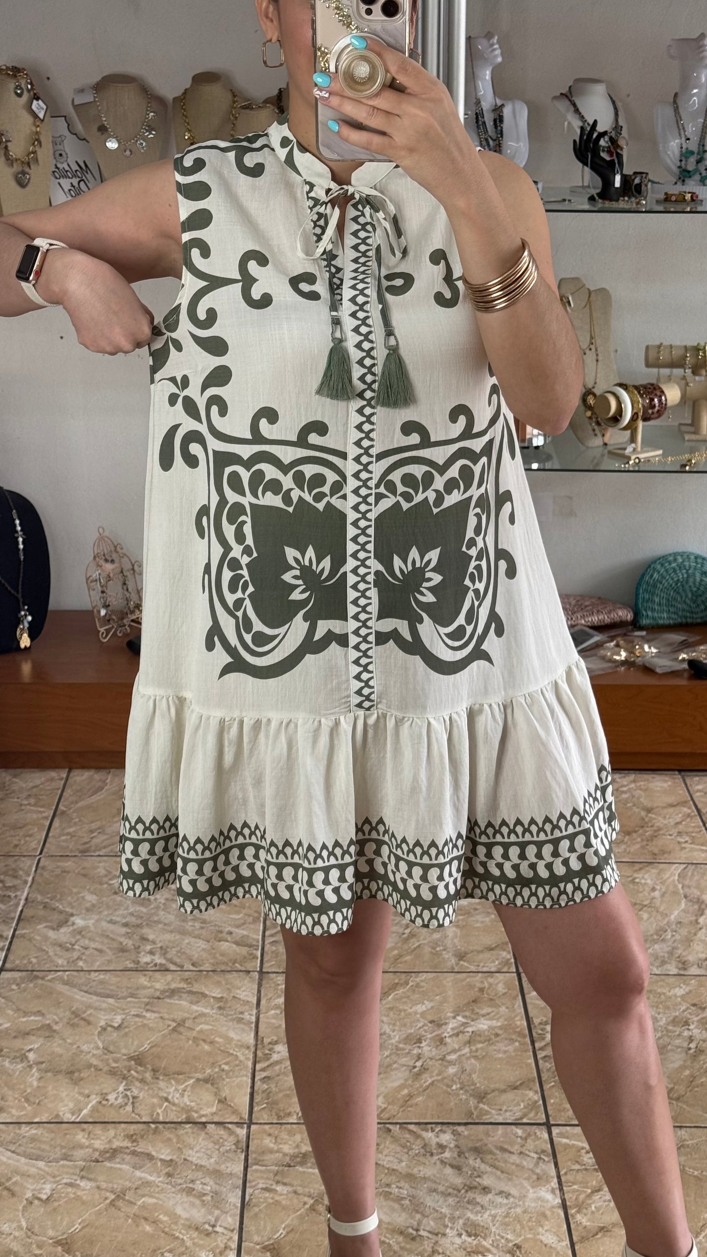 Sage Sleeveless Mini Dress