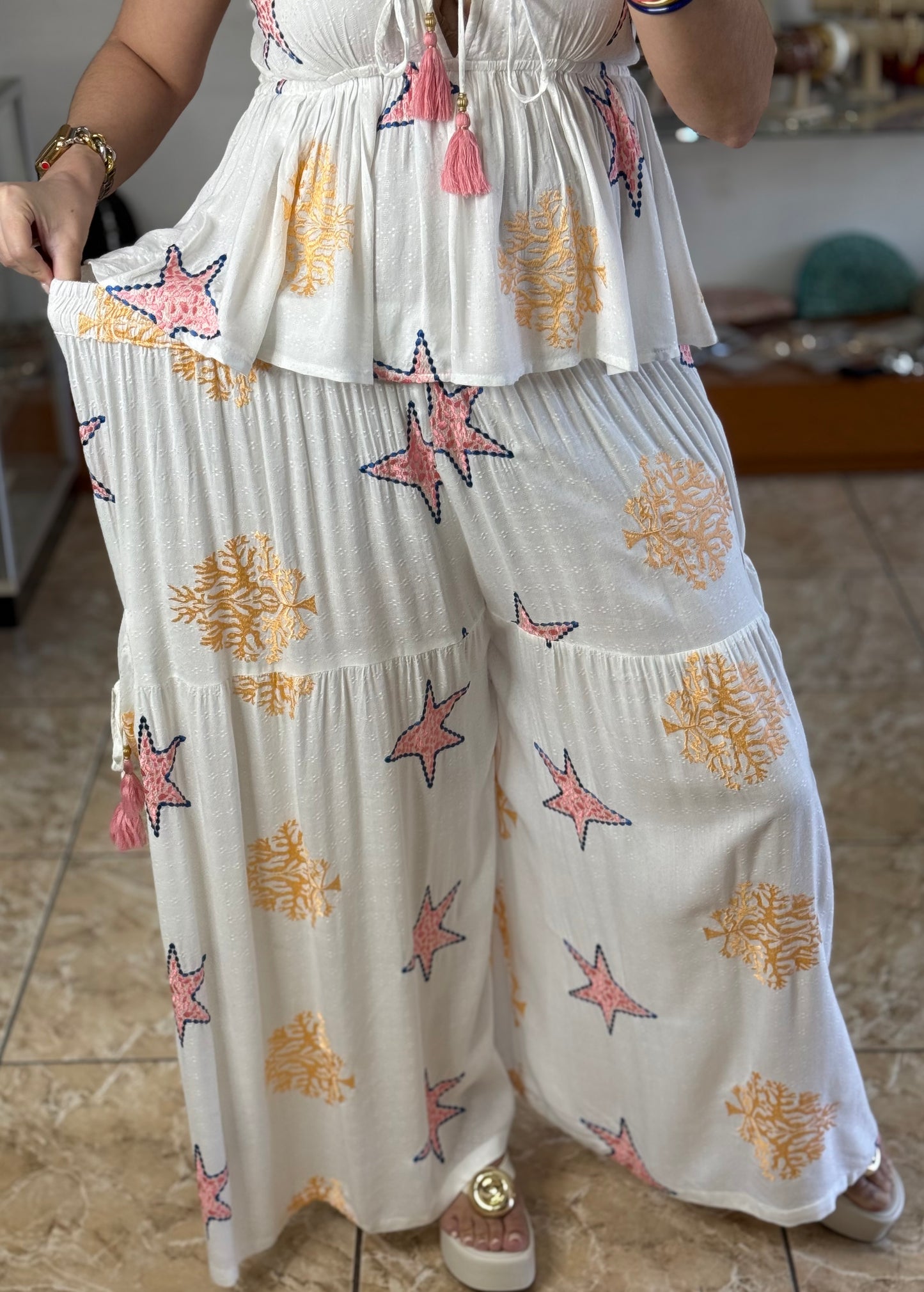 Summer Embroidered Top and Pant Set (NO RETURNS OR EXCHANGE)