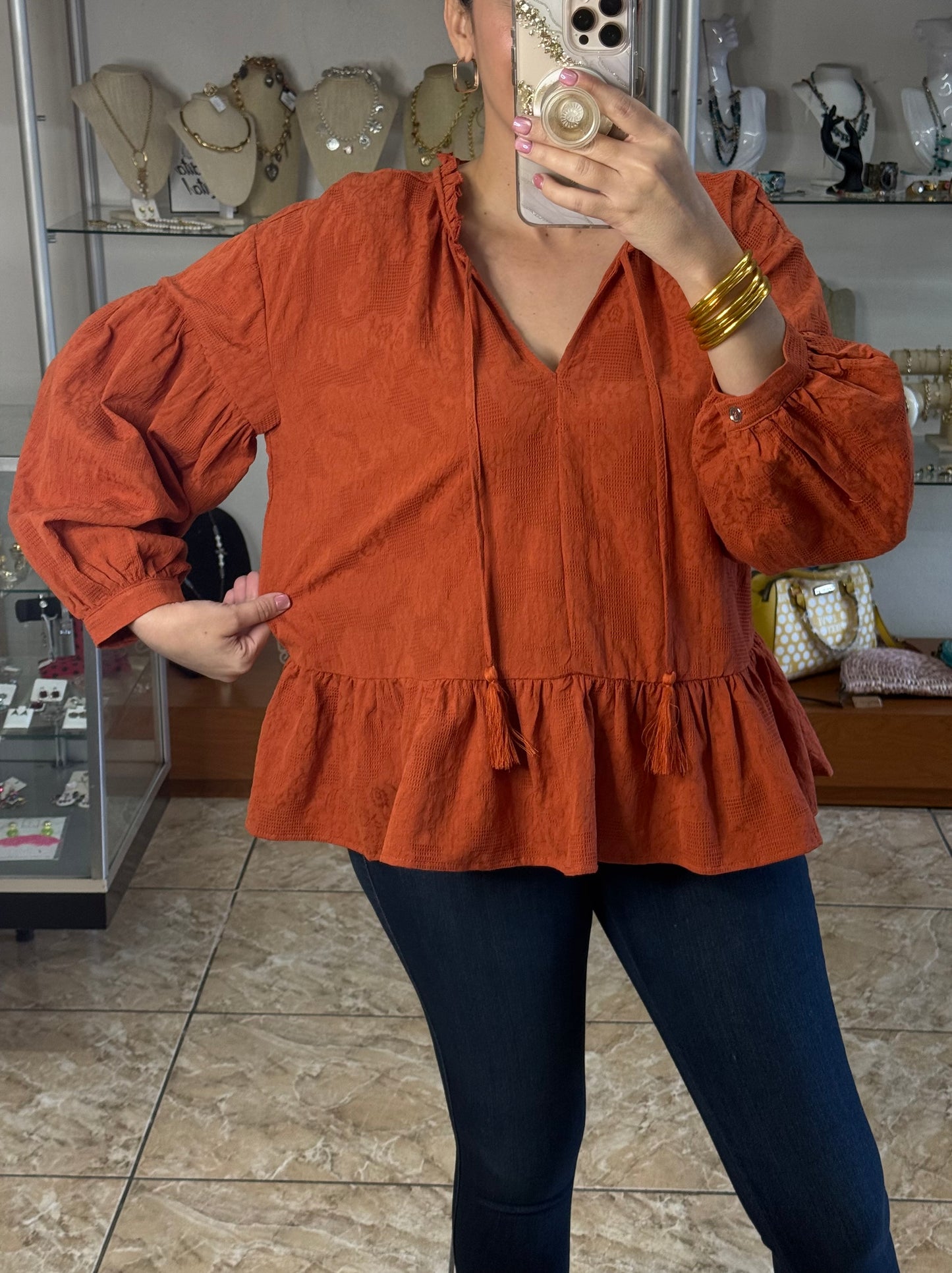 Burnt Orange Long Sleeves Top
