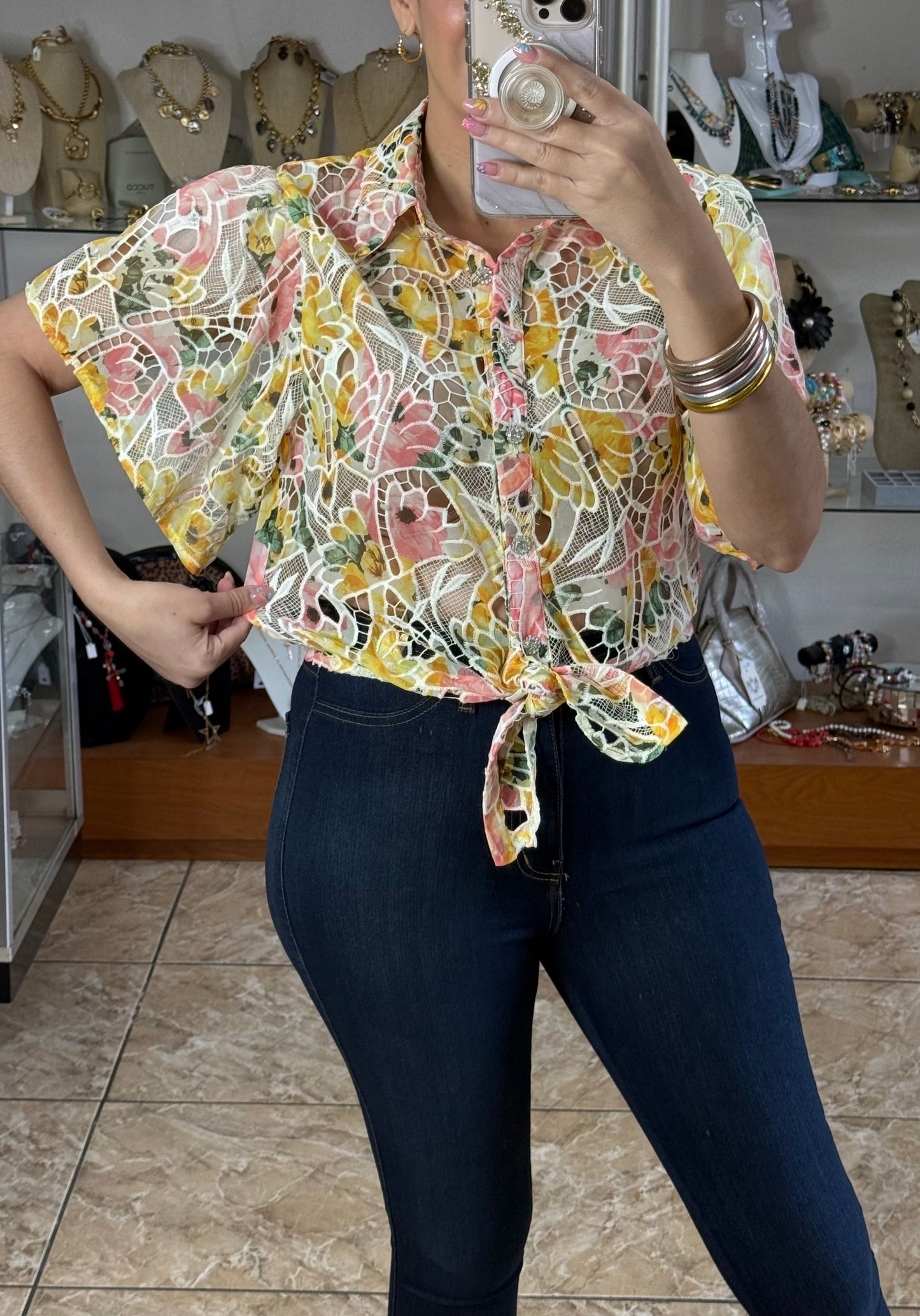 Yellow/Pink Floral Top