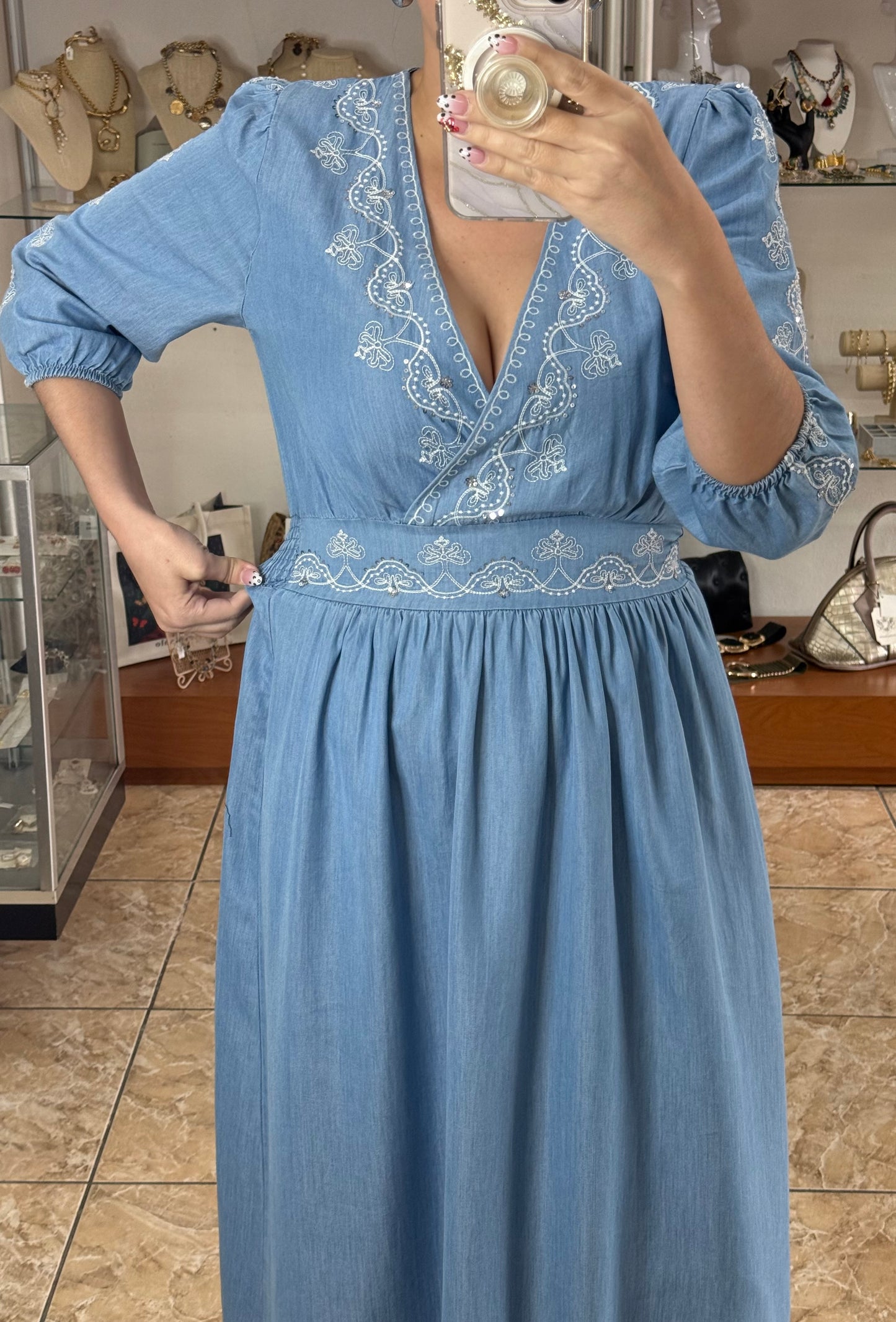 Sequins Denim Maxi Dress (FINAL SALE)