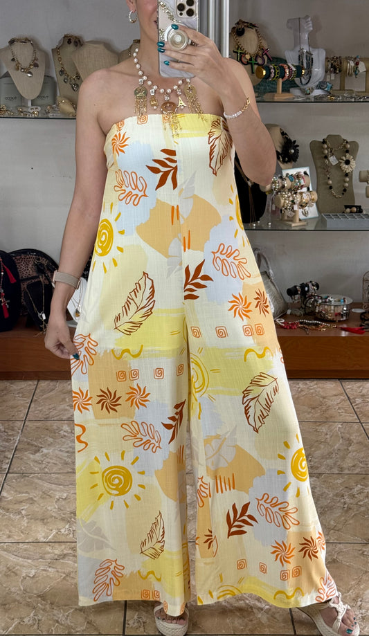 Yellow Mix Strapless Jumpsuit