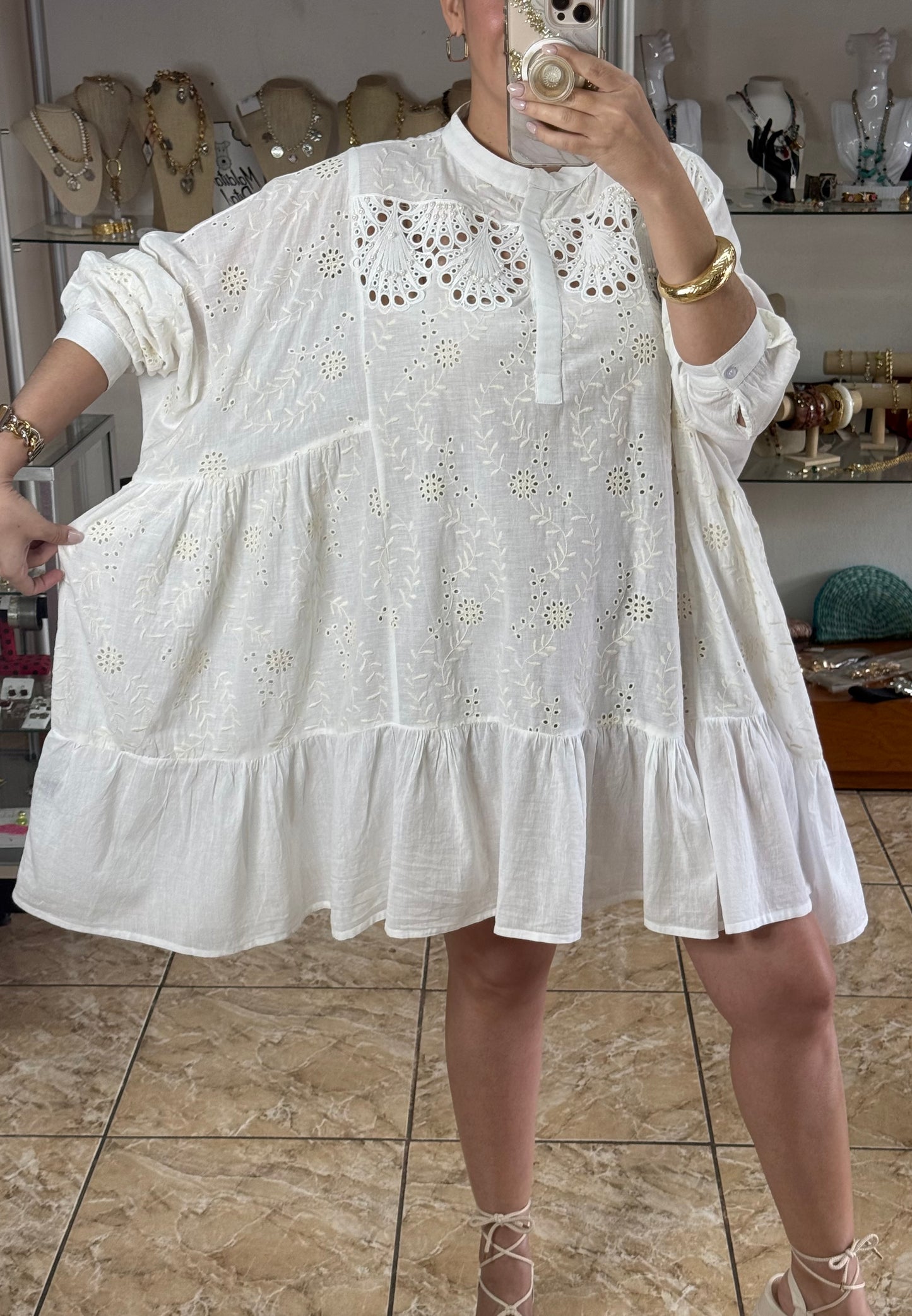 White Embroidered Oversized Dress (NO RETURNS OR EXCHANGE)