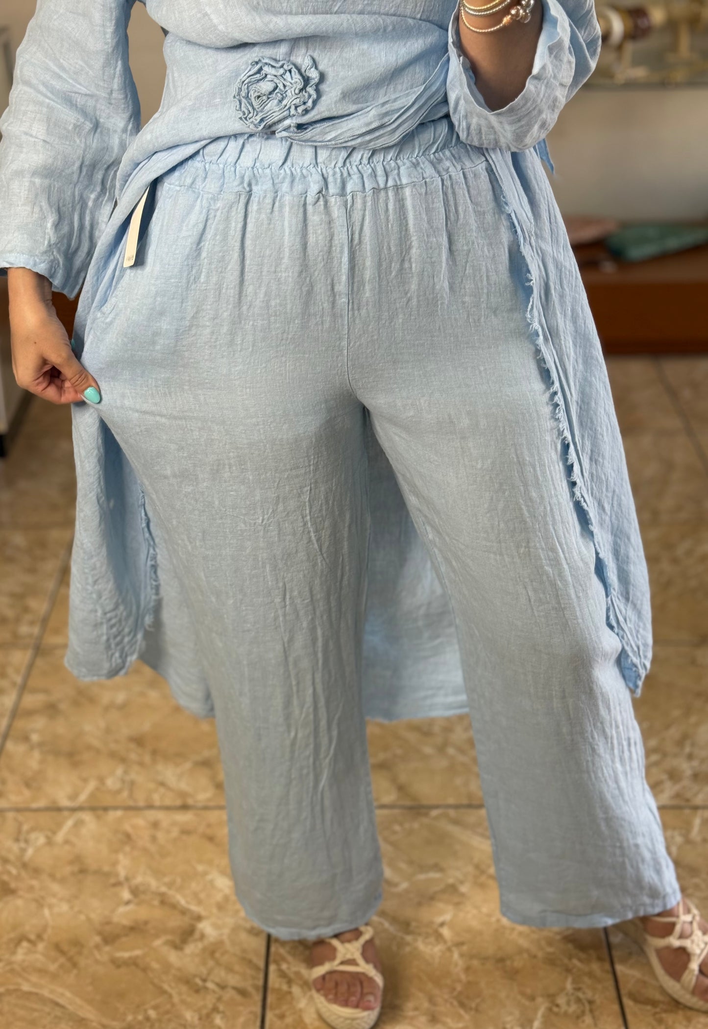 OS Asymmetrical Top and Pant Linen Set (NO RETURNS OR EXCHANGE)