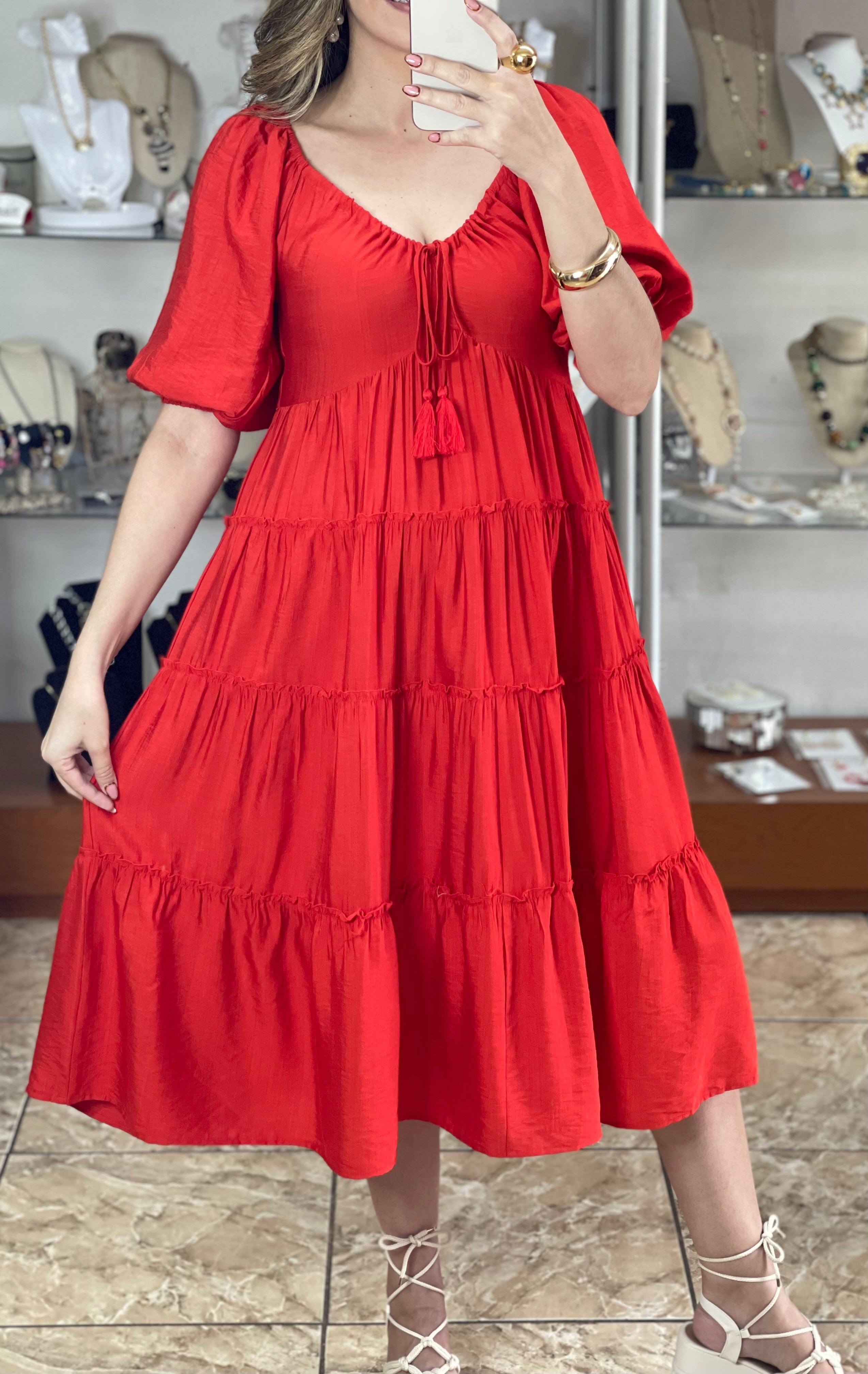 Red A-Line Midi Dress – Tienda Angels Aguada