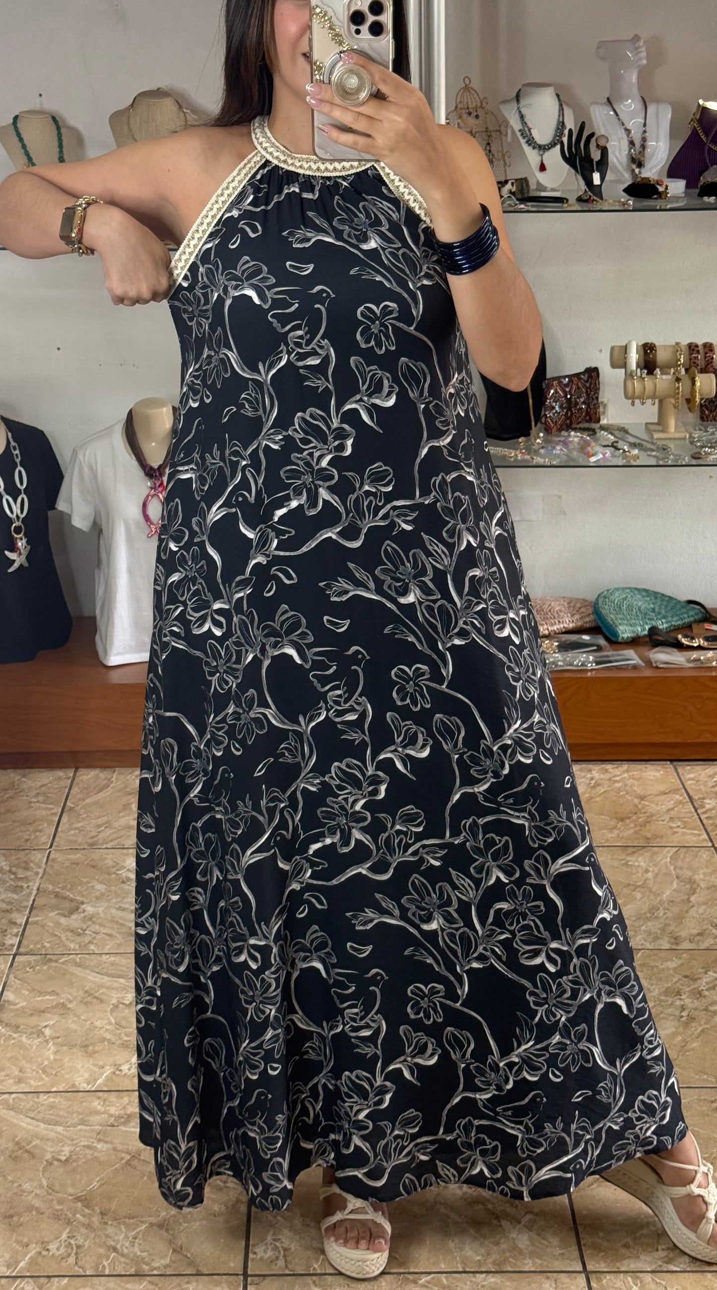 Halter Style Printed Maxi Dress