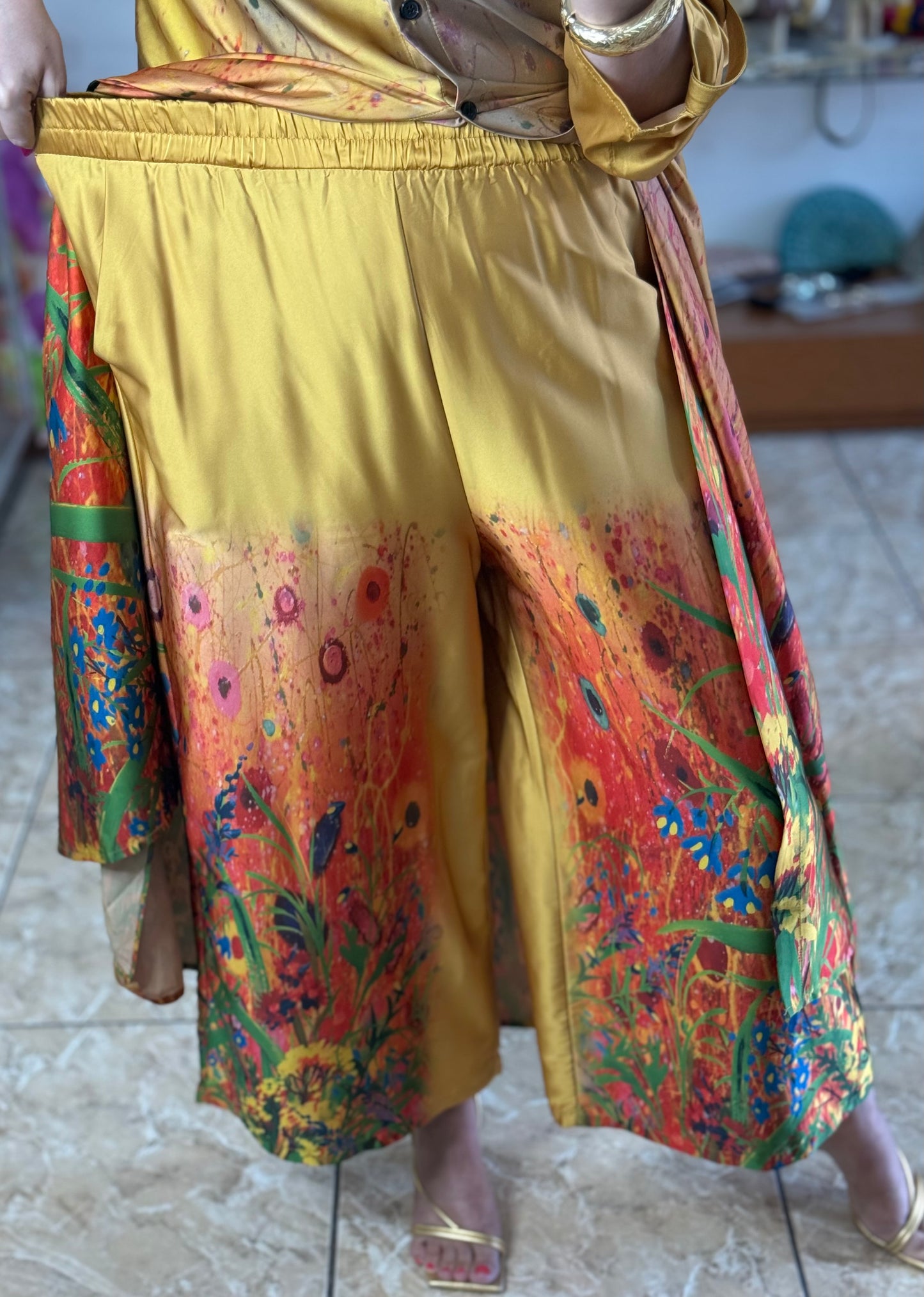 Floral Silk OS Top/Dress & Pant Set (NO RETURNS OR EXCHANGE)