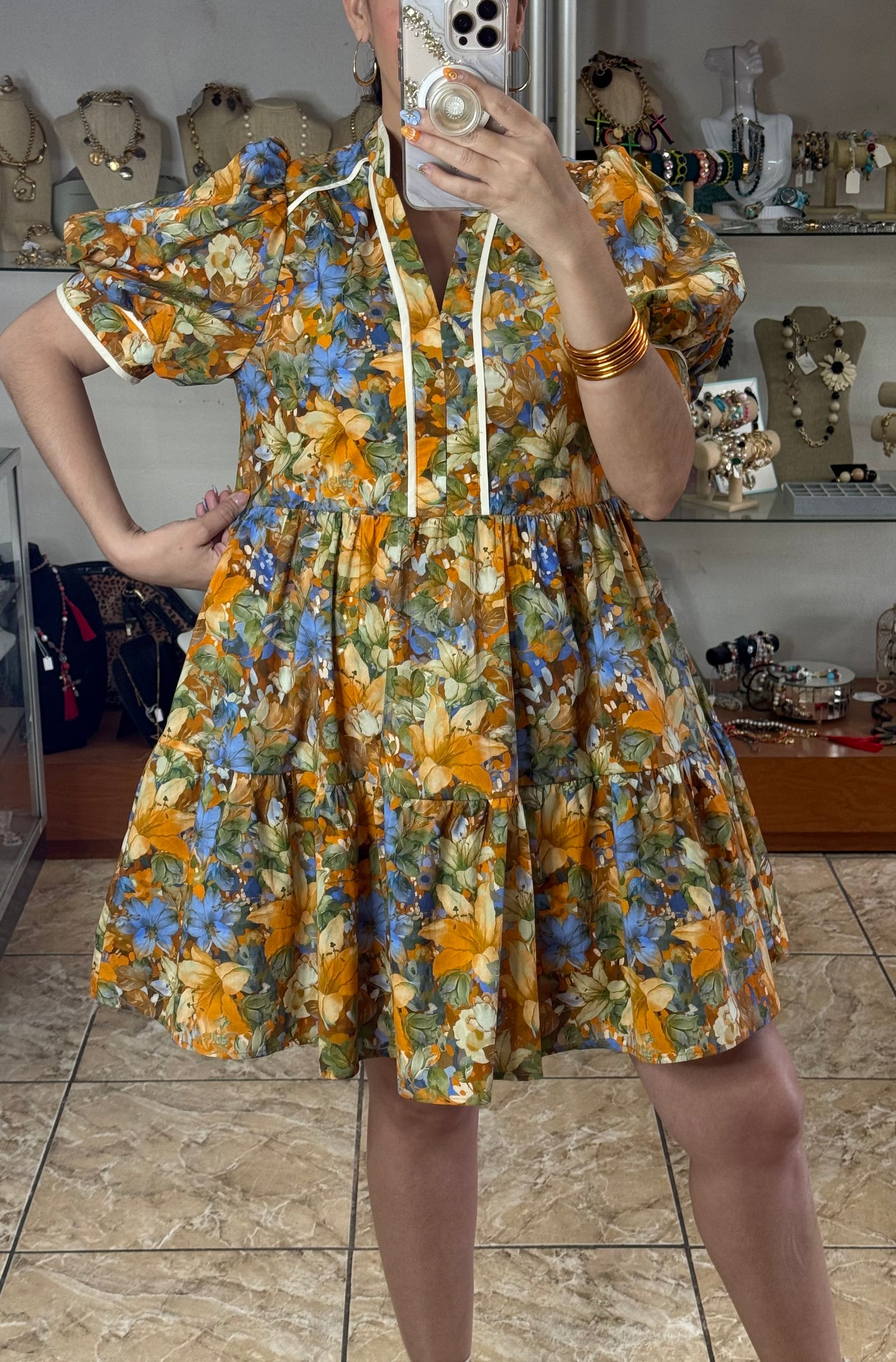 Floral Puff Sleeve Mini Doll Dress