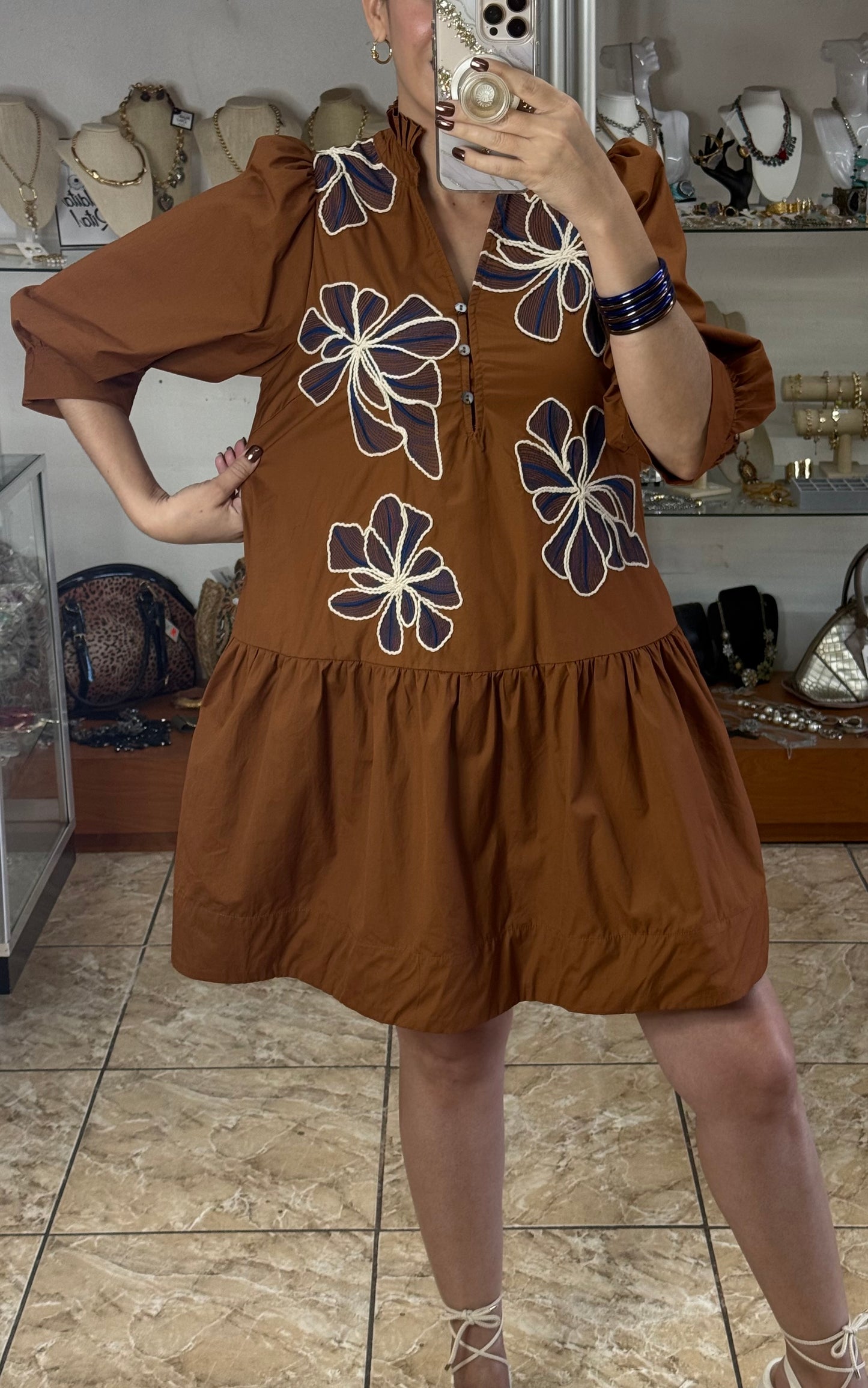 Caramel Floral Mini Dress (FINAL SALE)