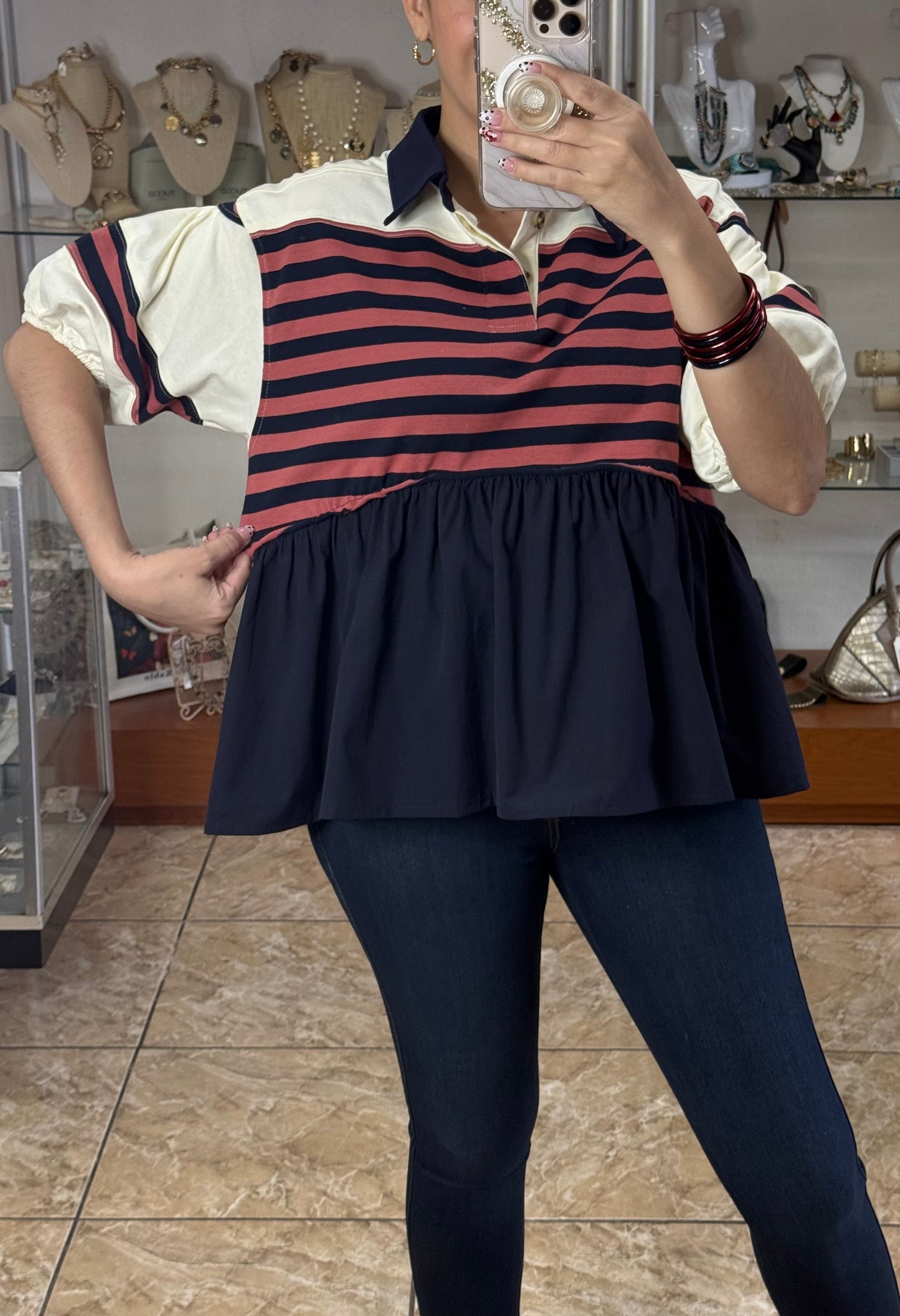 Navy Mix Stripes Top