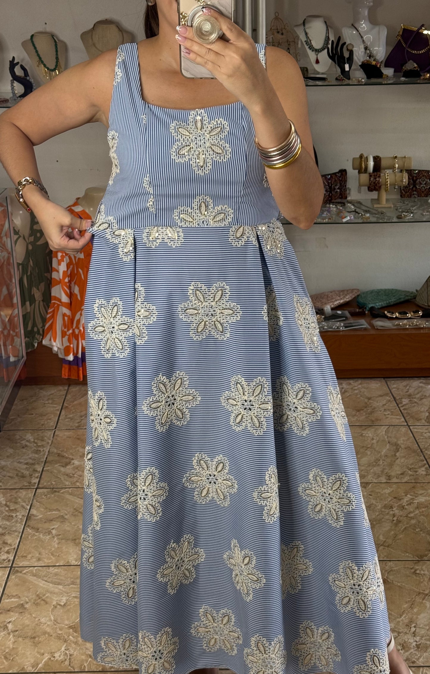 Stripes & Flowers OS Belted Maxi Dress (NO RETURNS OR EXCHANGE)