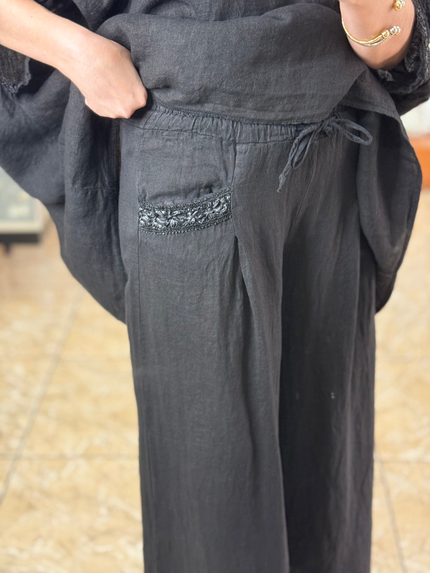 Black OS Linen Pant Set (FINAL SALE)