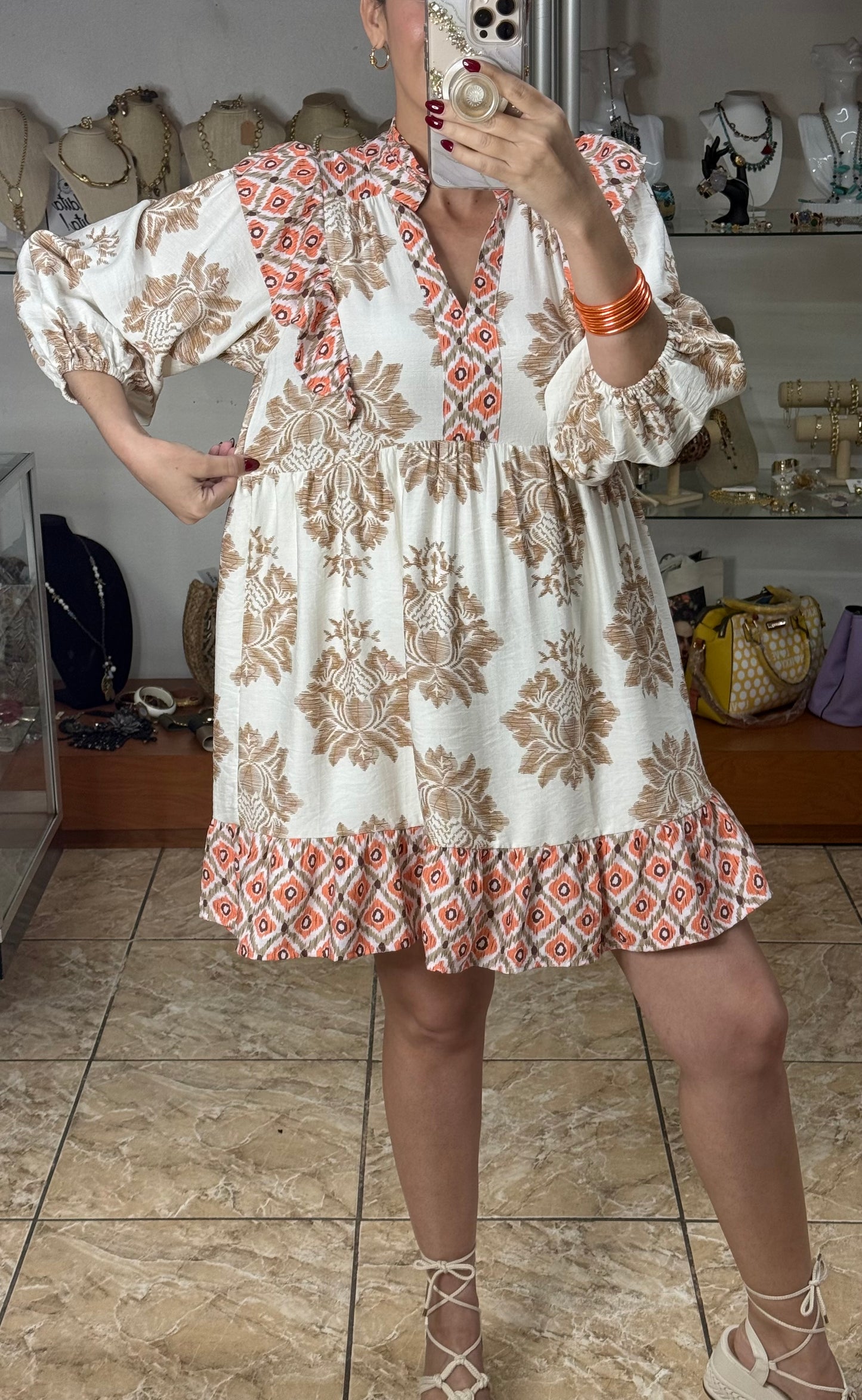 Latte Mix Ruffle Mini Dress