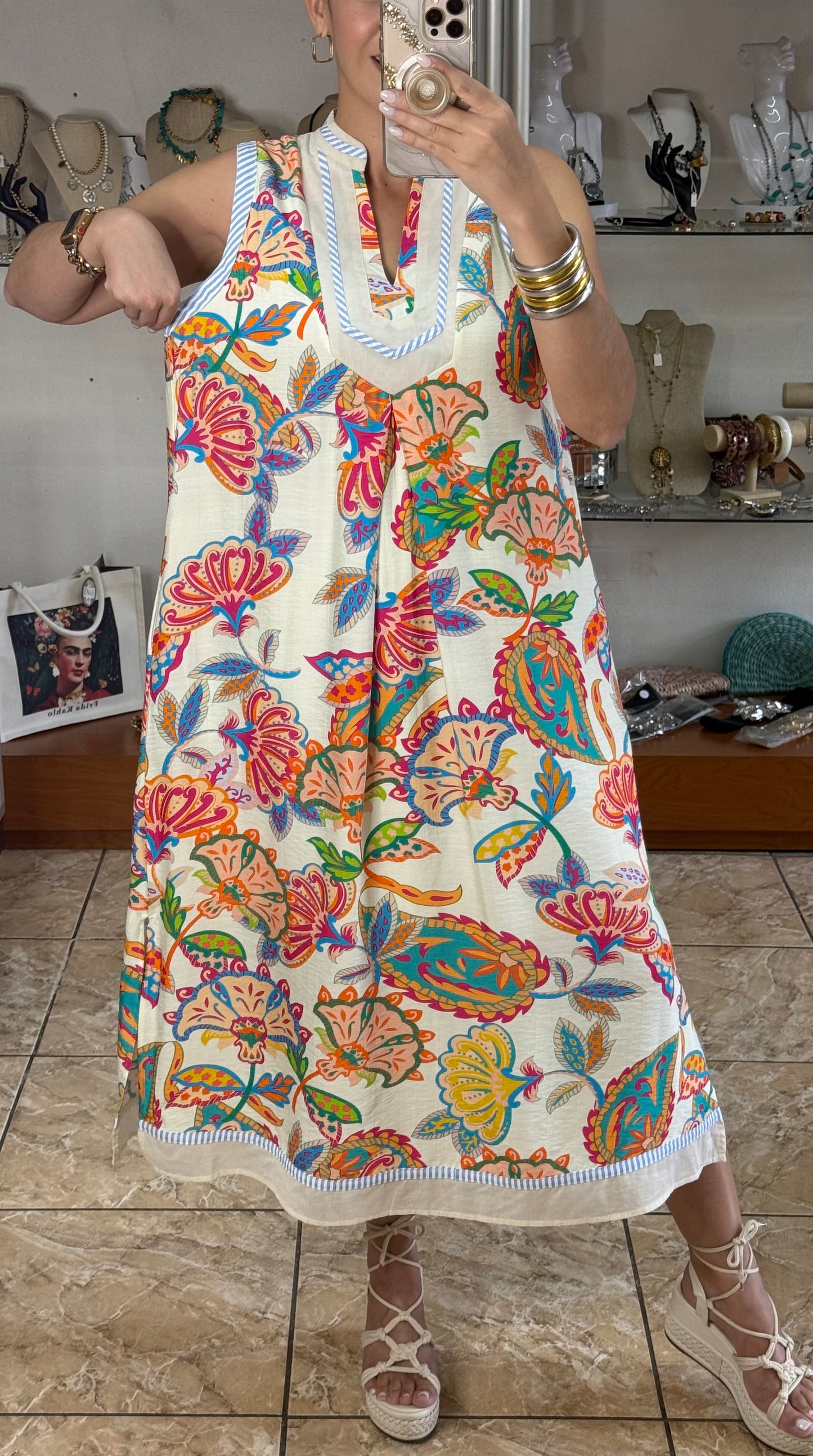 Paisley Floral Sleeveless Midi Dress