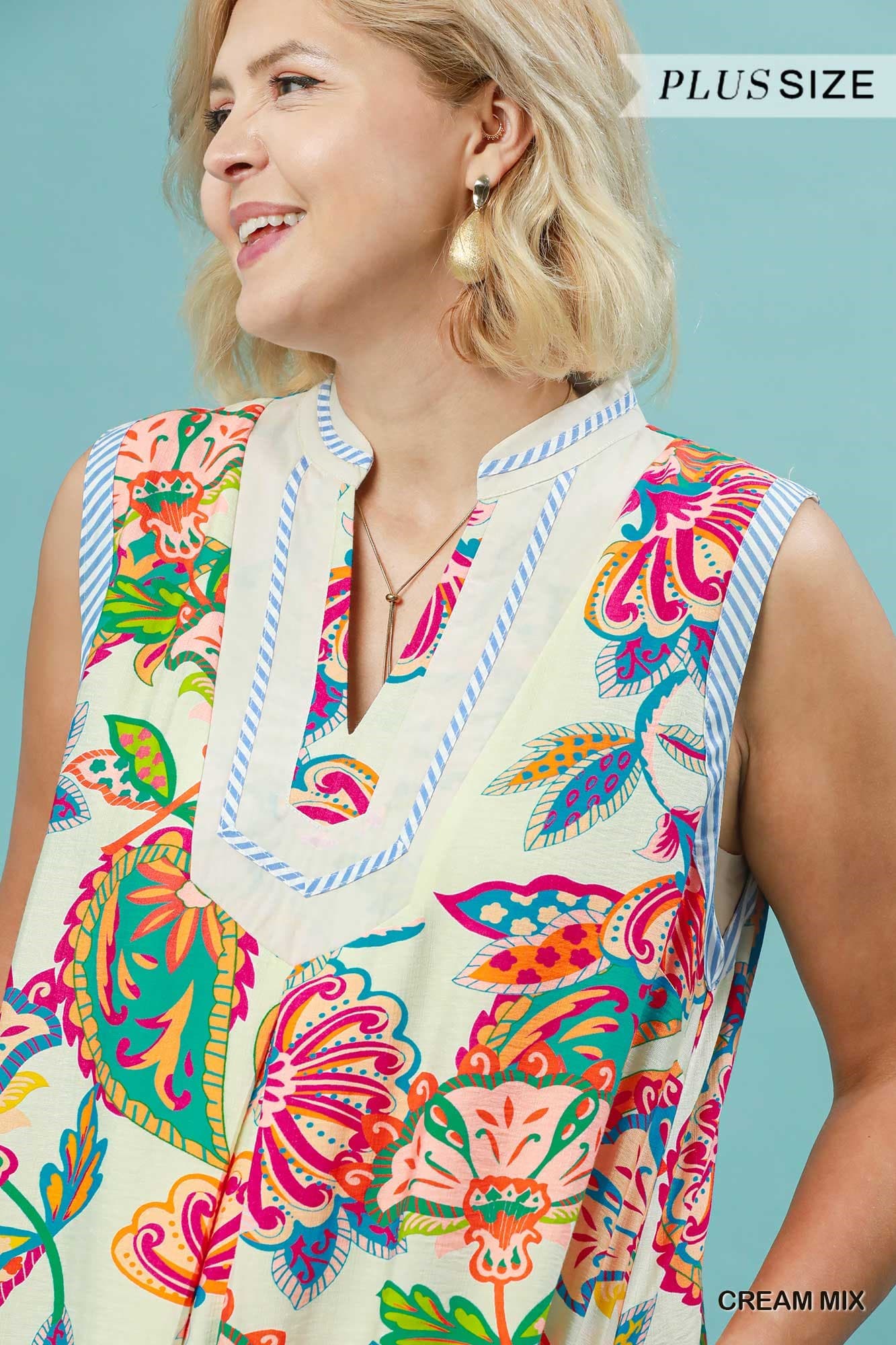 Paisley Floral Sleeveless Midi Dress (PLUS)