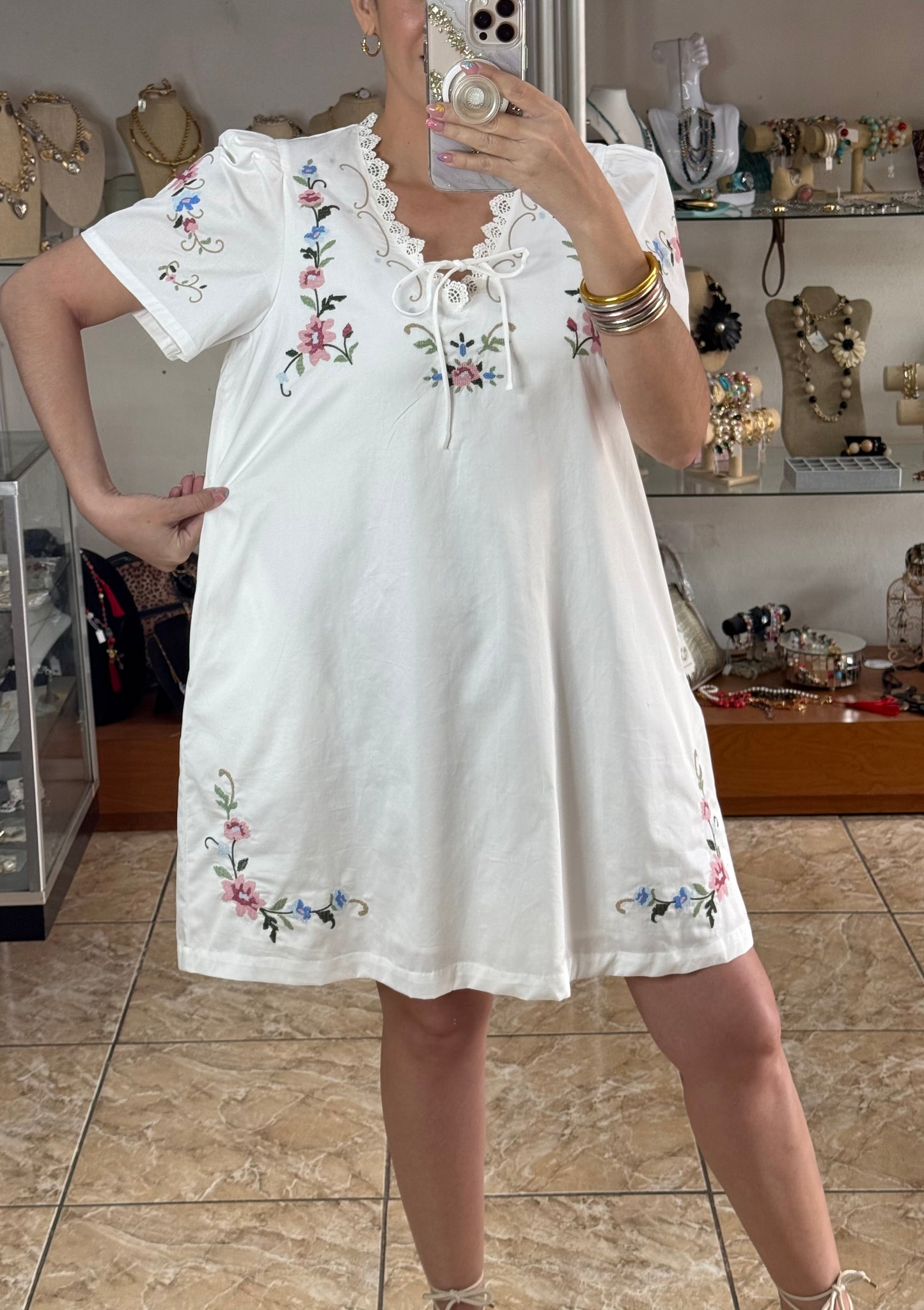 Delicate Floral Embroidery Dress