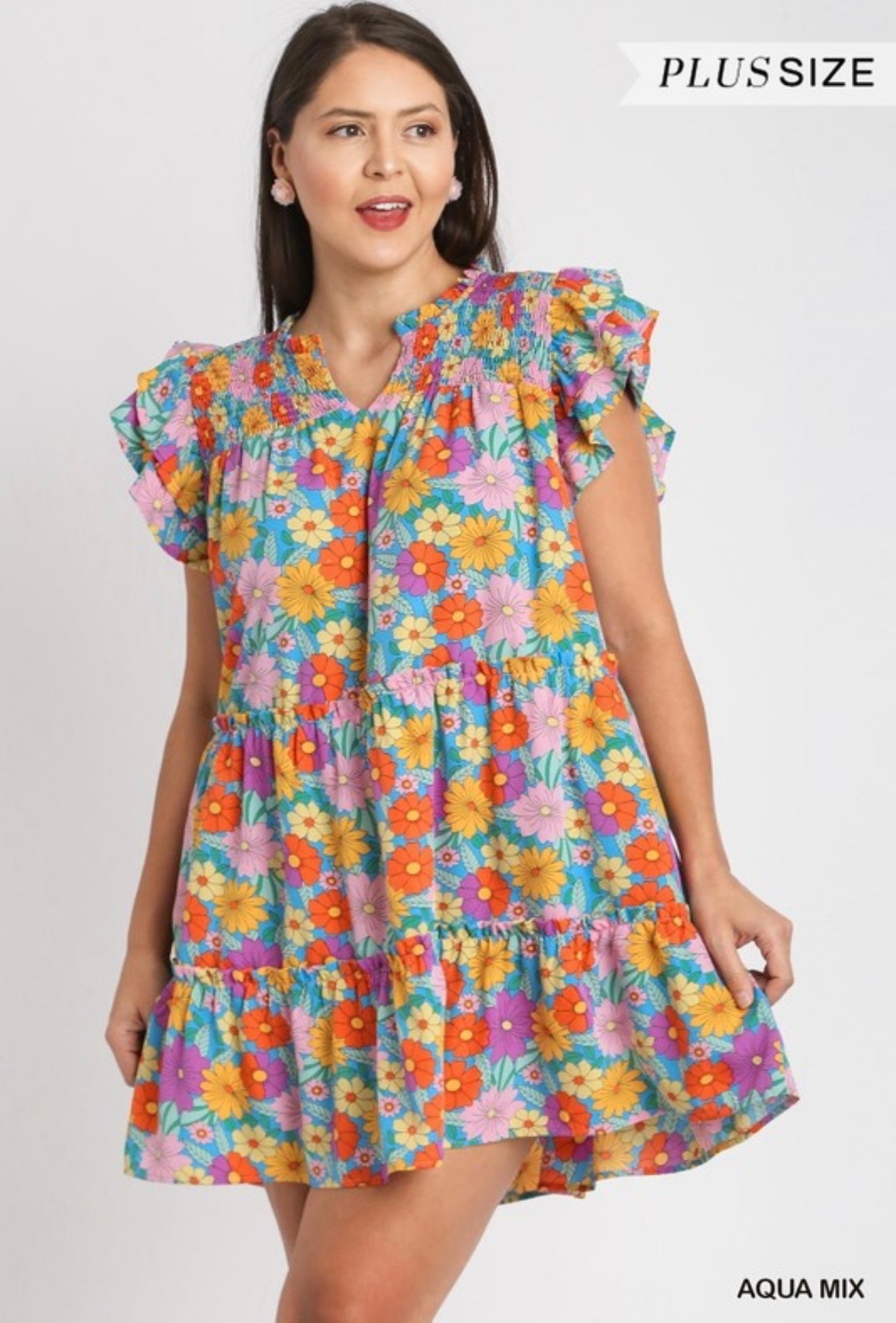 Aqua Mix Floral Dress (Plus)