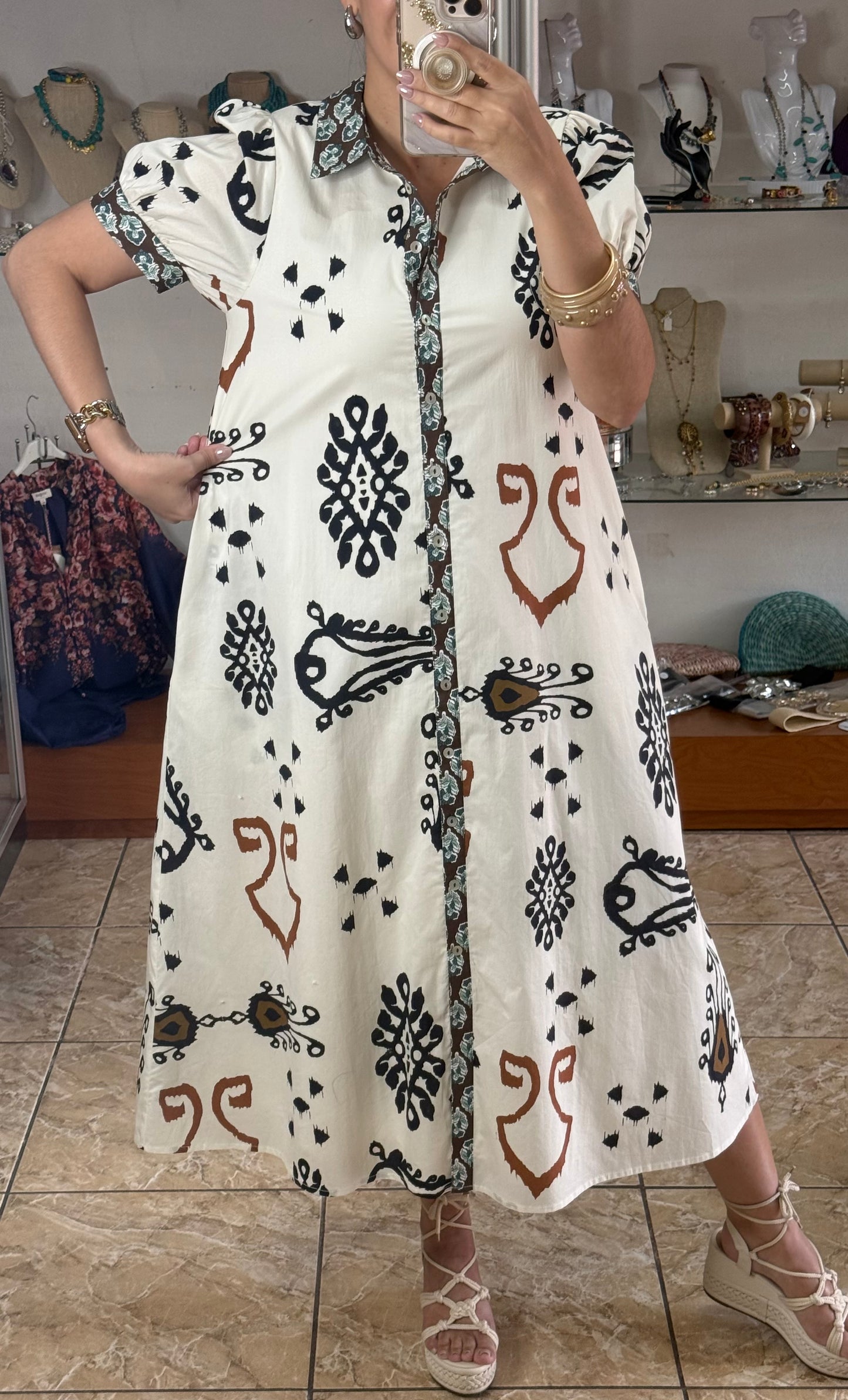 Ivory Mix Boho Print Midi Dress