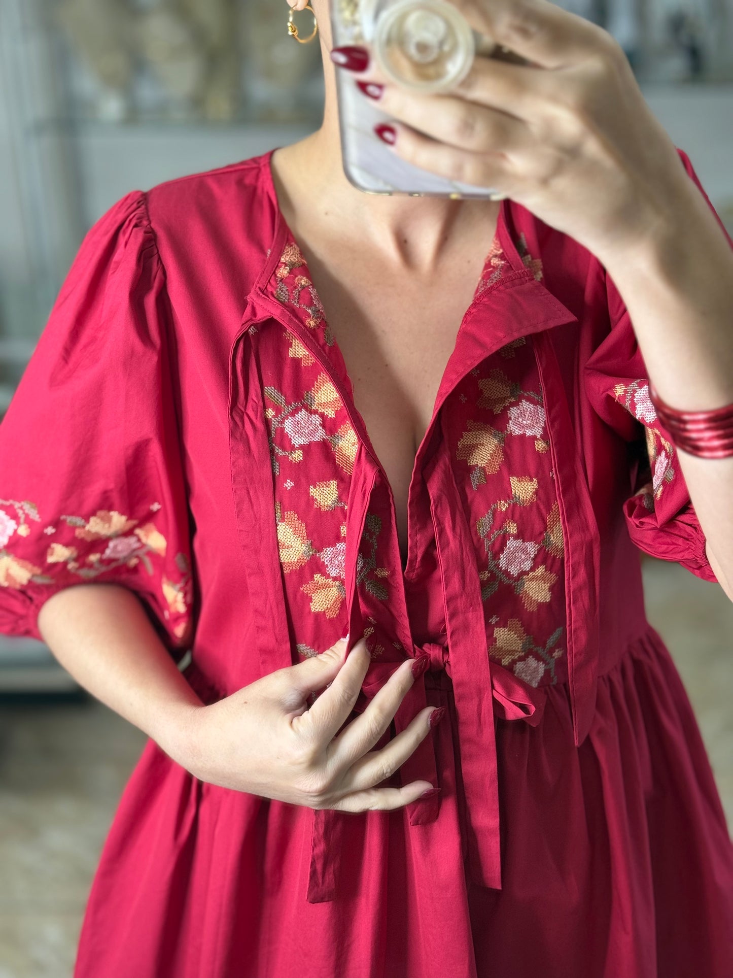 Red Floral Doll Dress