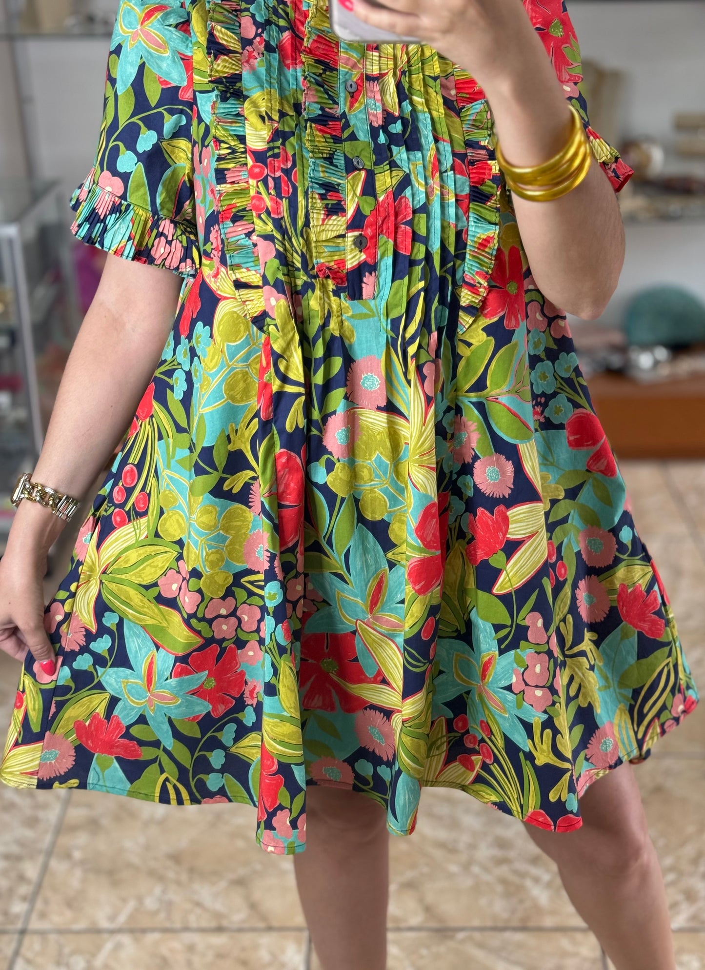 Navy/Green Floral Doll Dress