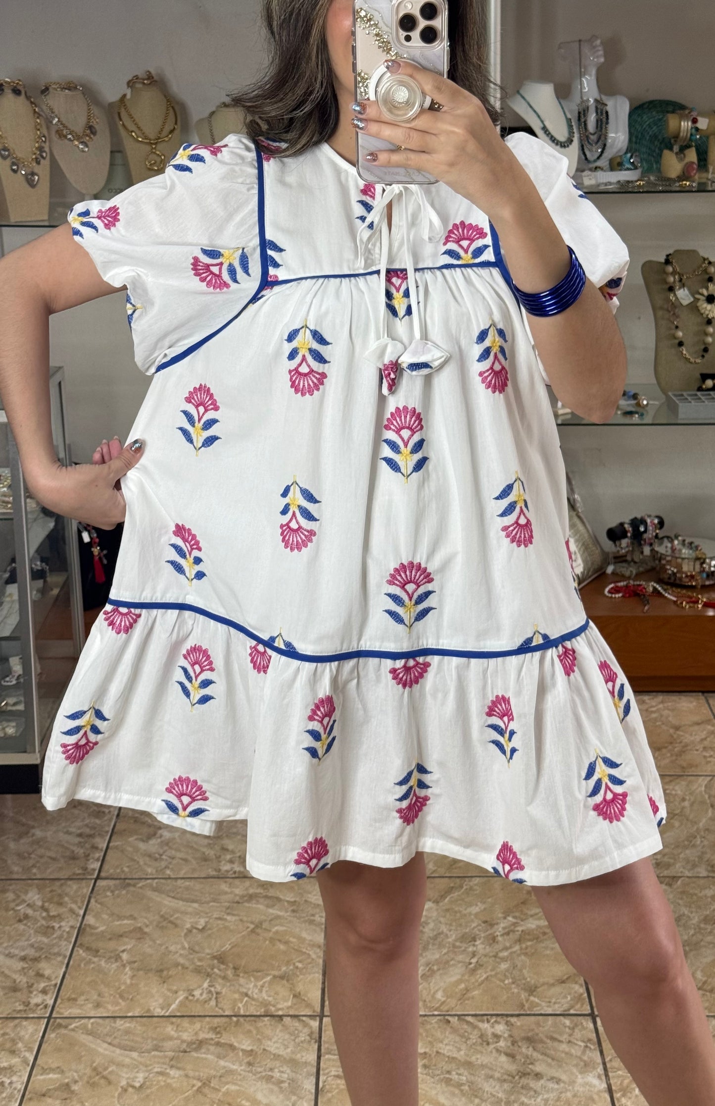 Embroidered Tiered Babydoll Dress