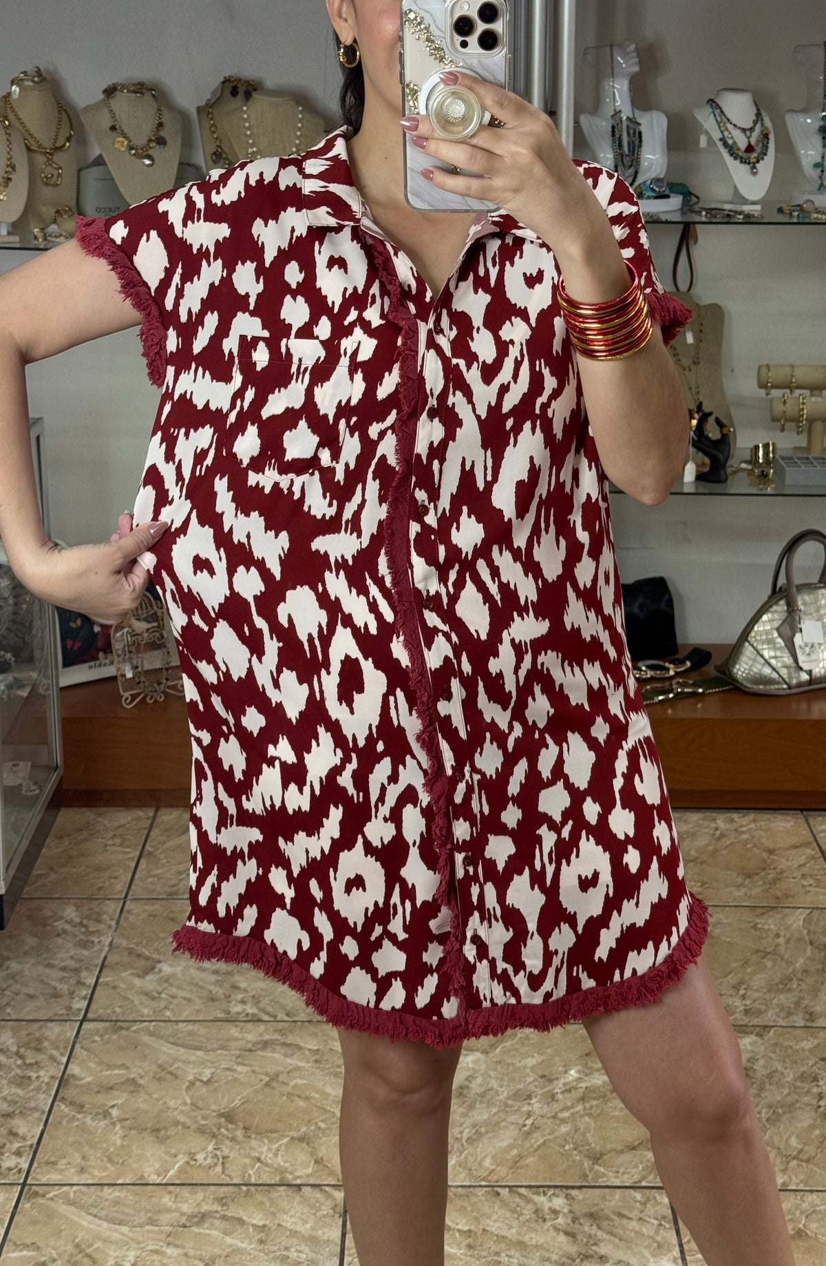 Wine Mix Button Down Dress