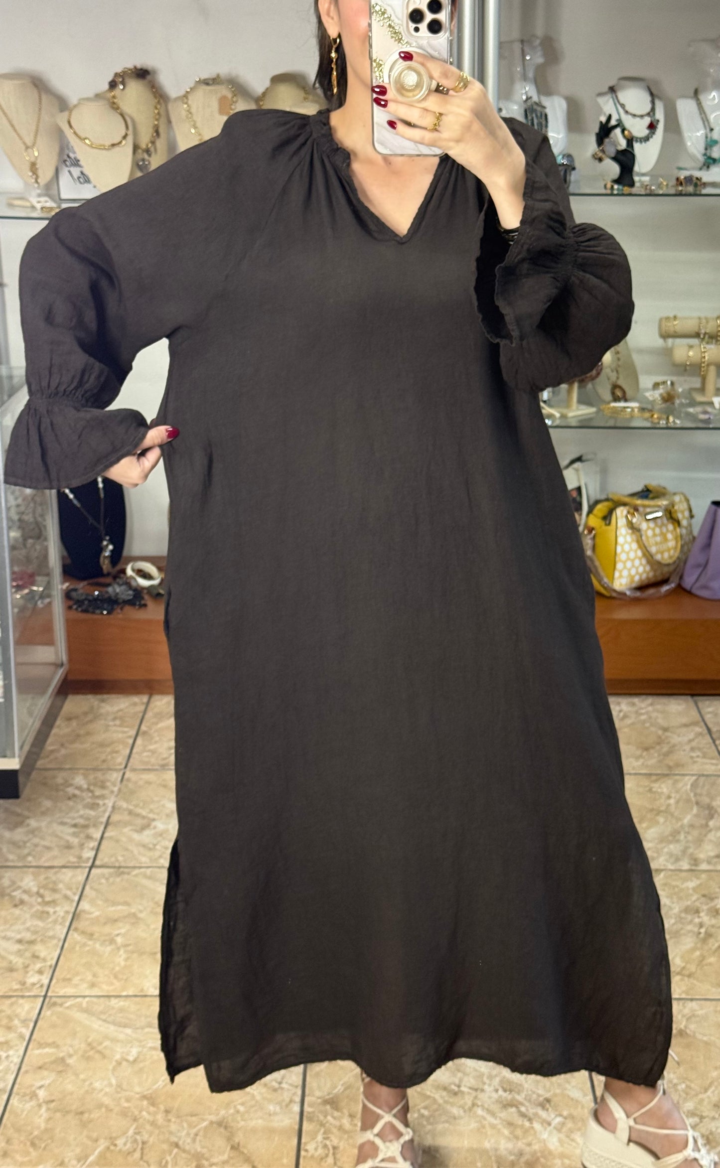 Long Sleeves OS Linen Maxi Dress (FINAL SALE)
