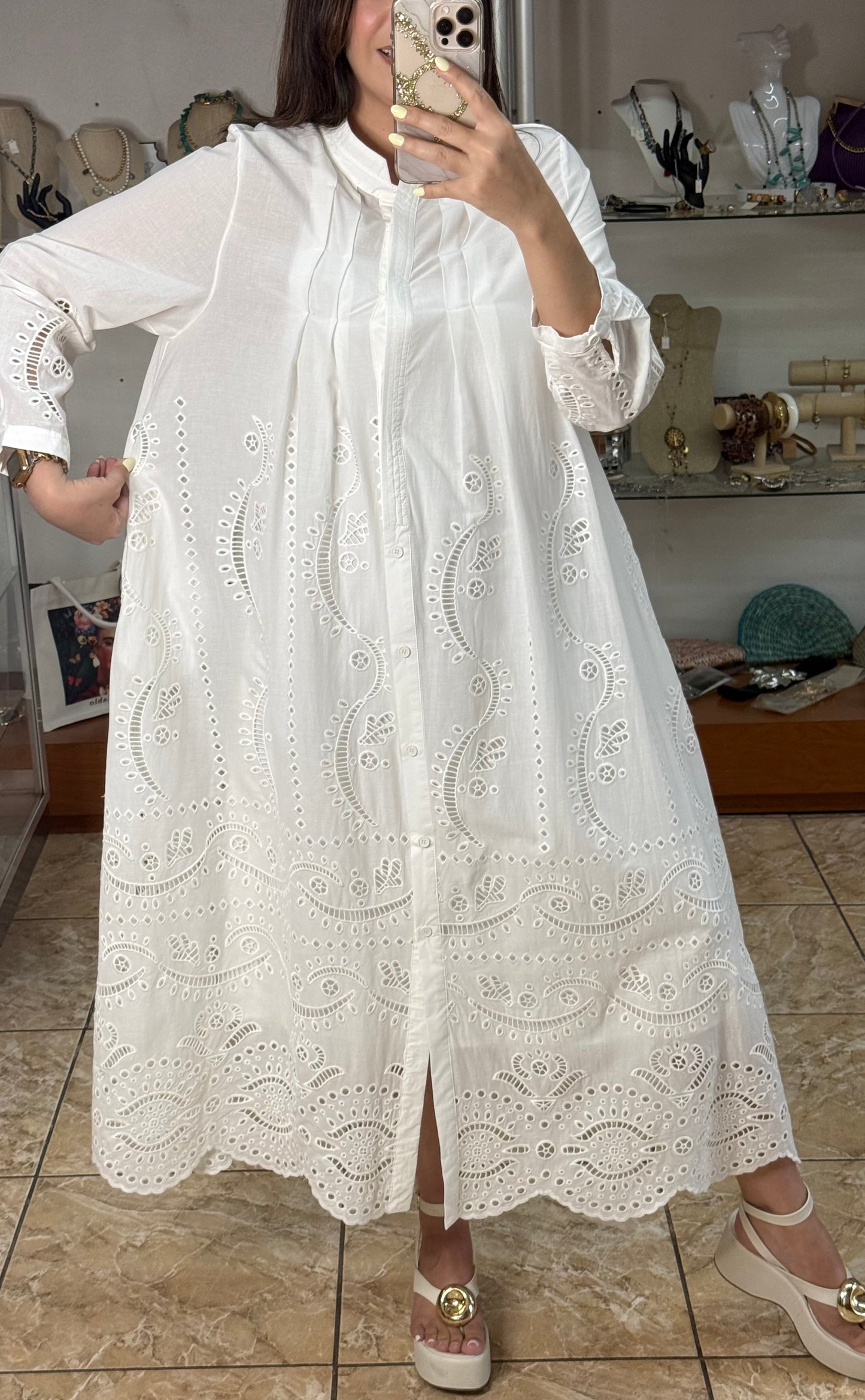 Long Sleeves Embroidered OS Maxi Dress (NO RETURNS OR EXCHANGE)