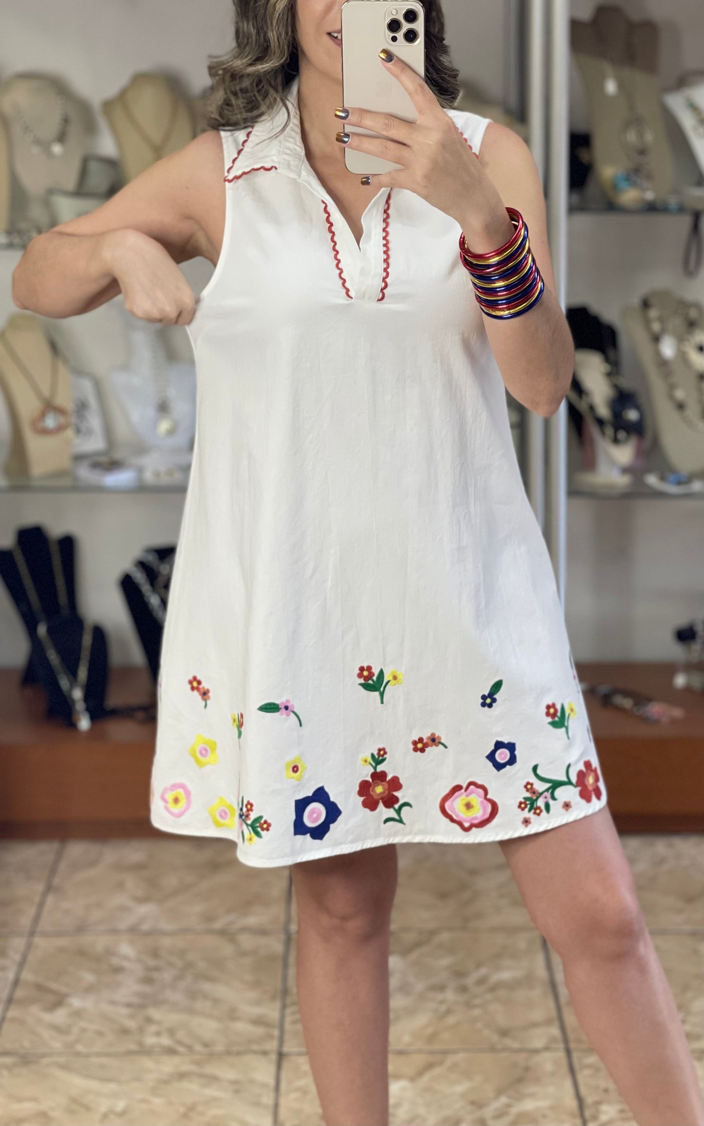 White Embroidered Mini Dress